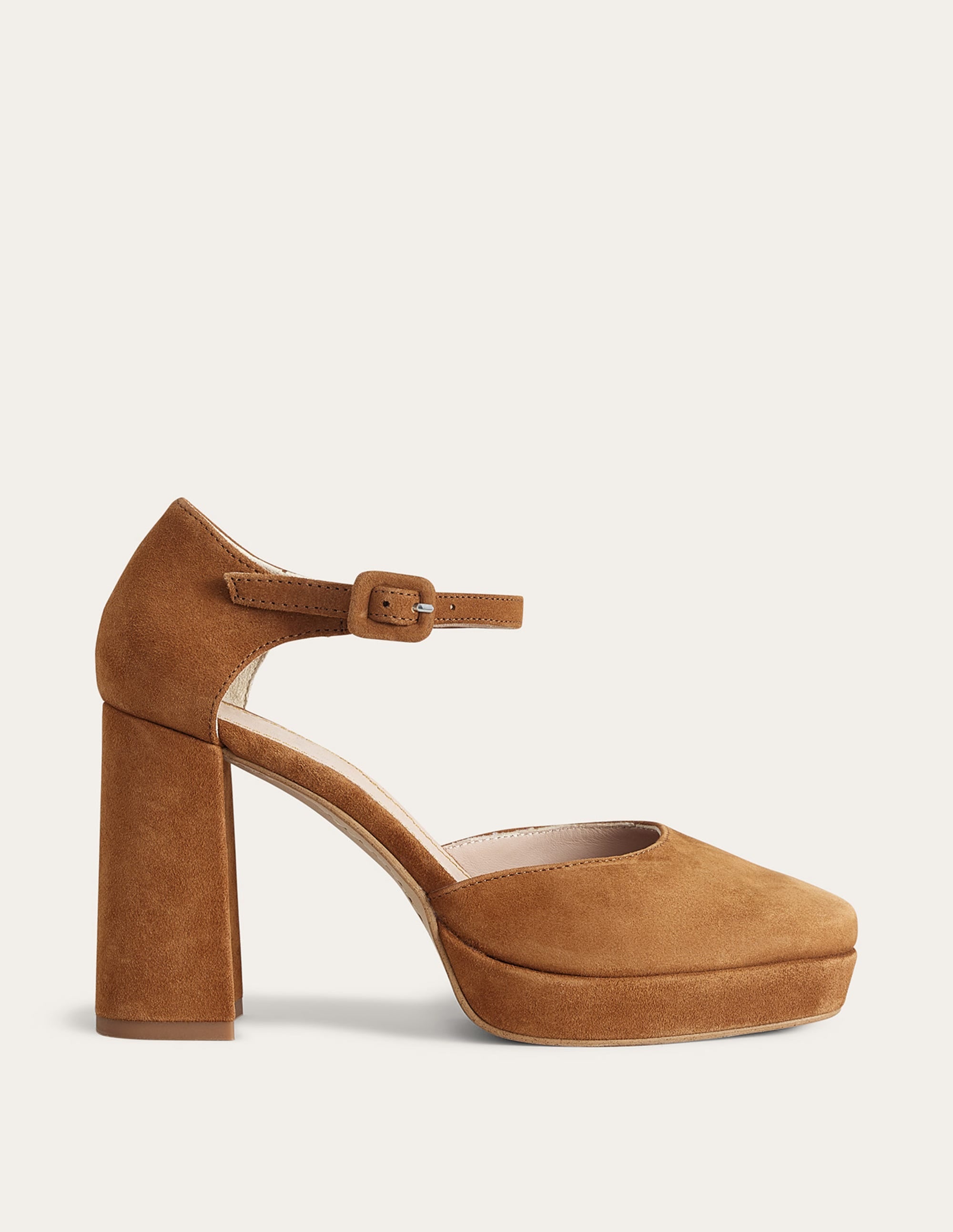 Closed-Toe Heeled Platforms-Ginger Snap Suede - Image 1