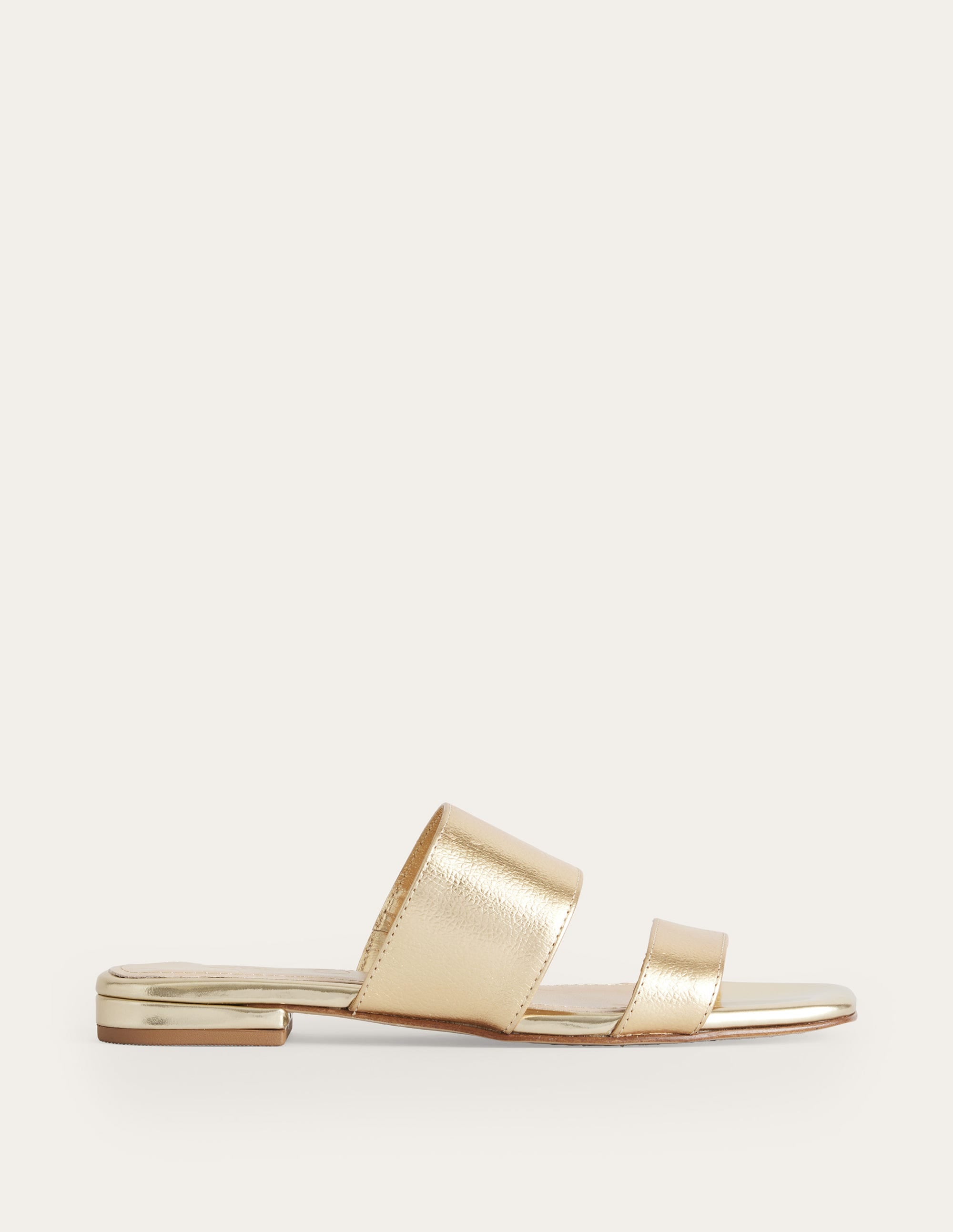 Two Strap Sandals-Gold Metallic Tumbled Leather - Image 1