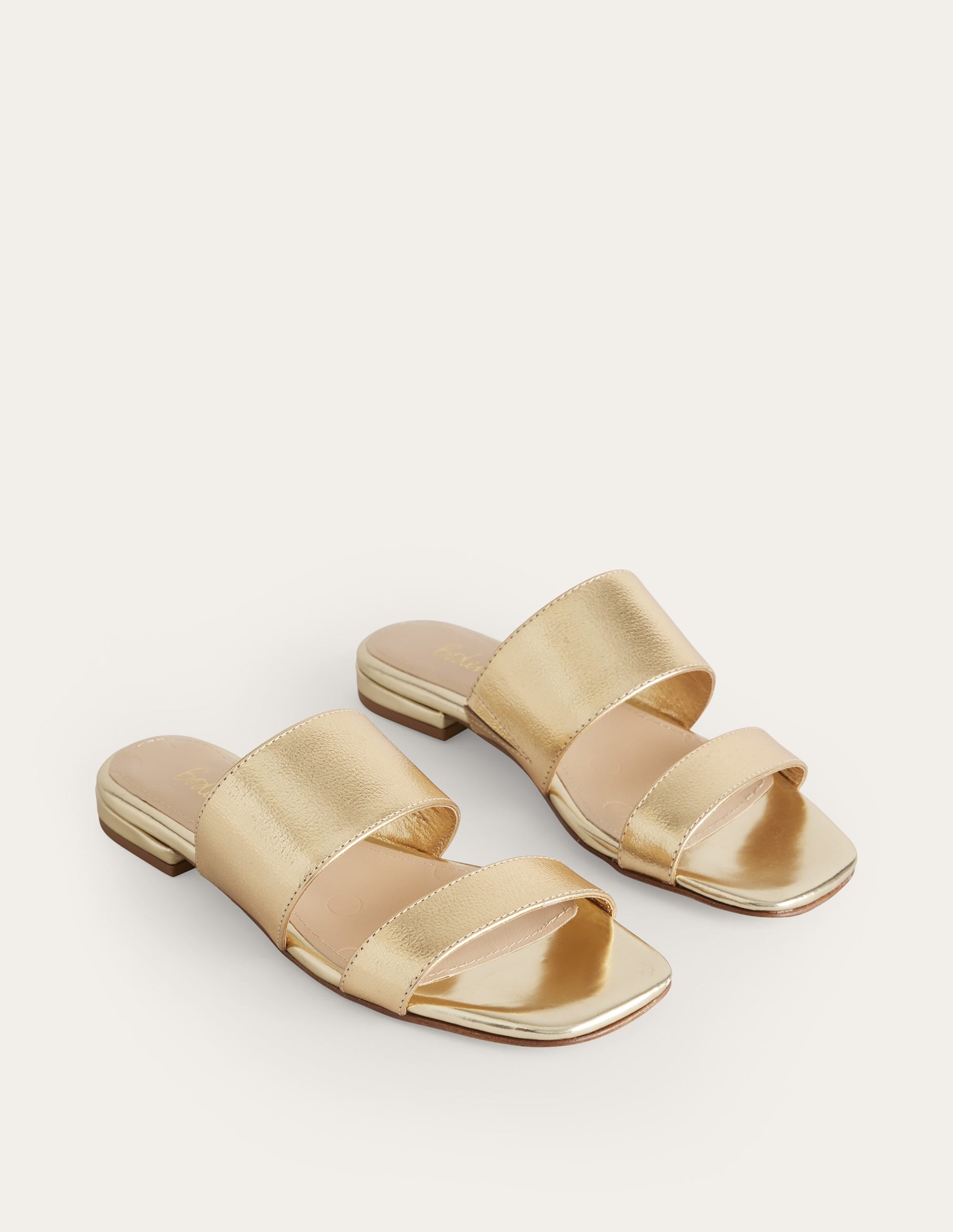 Two Strap Sandals-Gold Metallic Tumbled Leather - Image 2