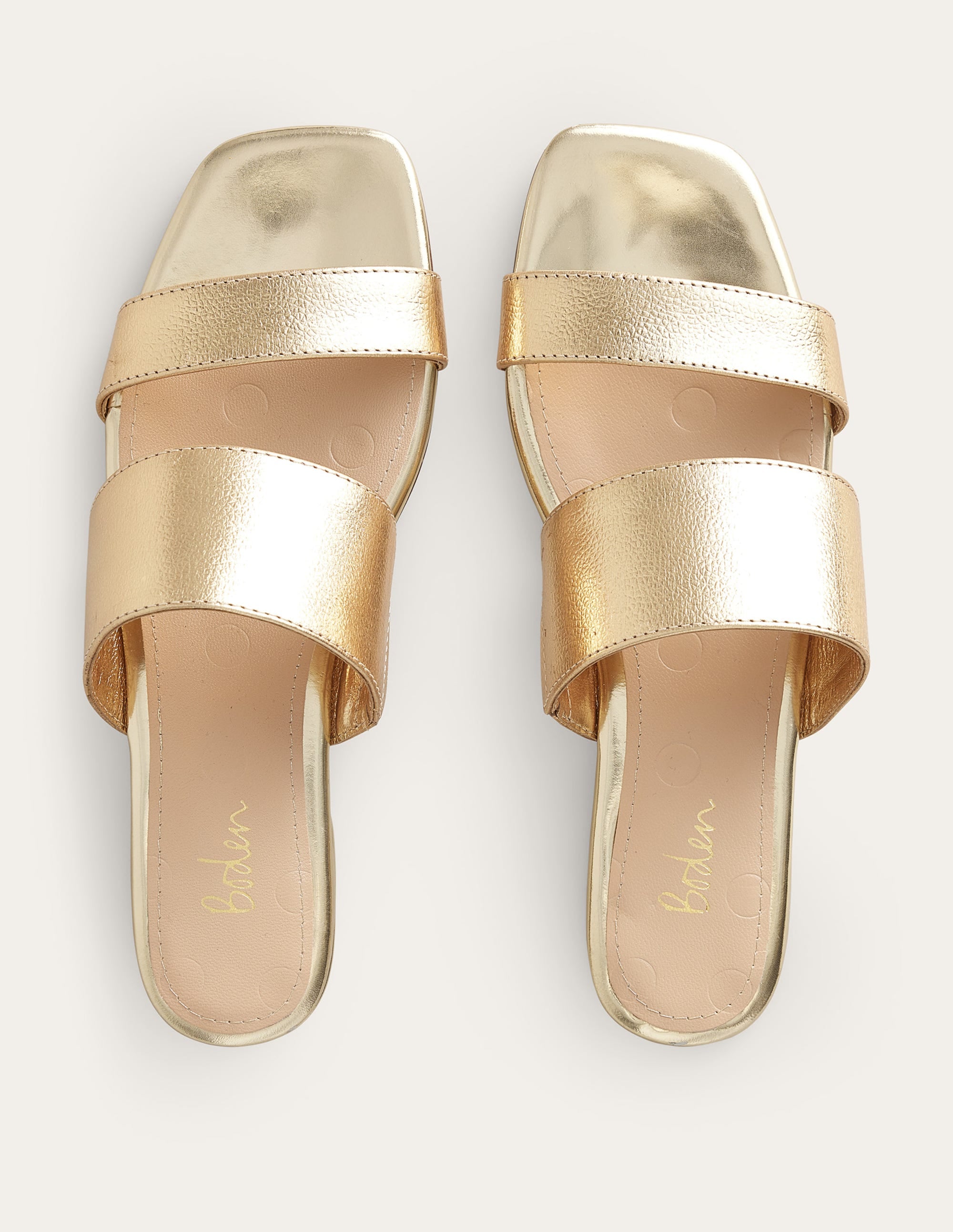 Two Strap Sandals-Gold Metallic Tumbled Leather - Image 4
