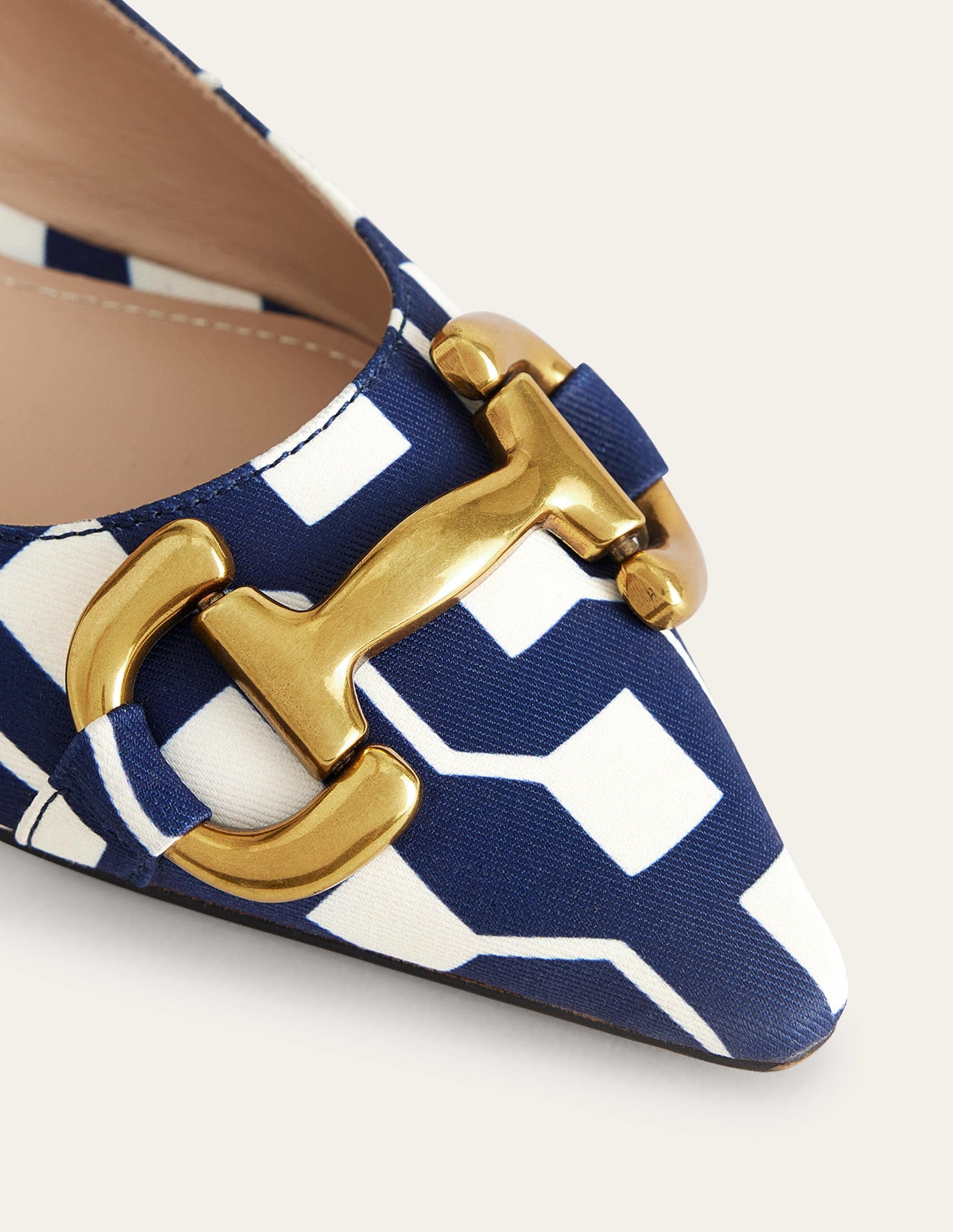 Snaffle Trim Ballet Flats-French Navy, Cube Geo - Image 3