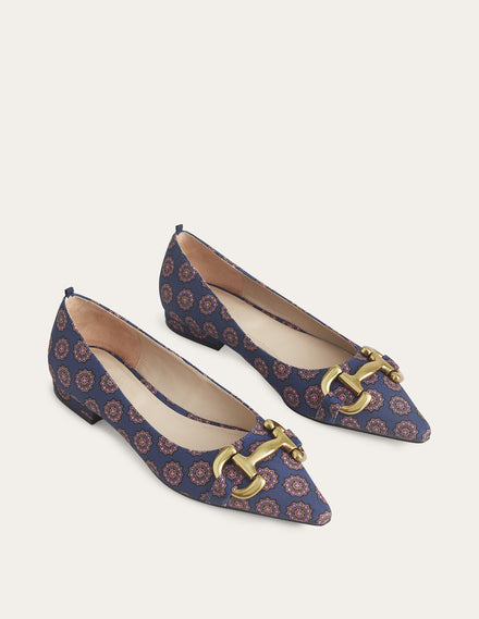 Snaffle Trim Ballet Flats-French Navy, Sunflower Geo