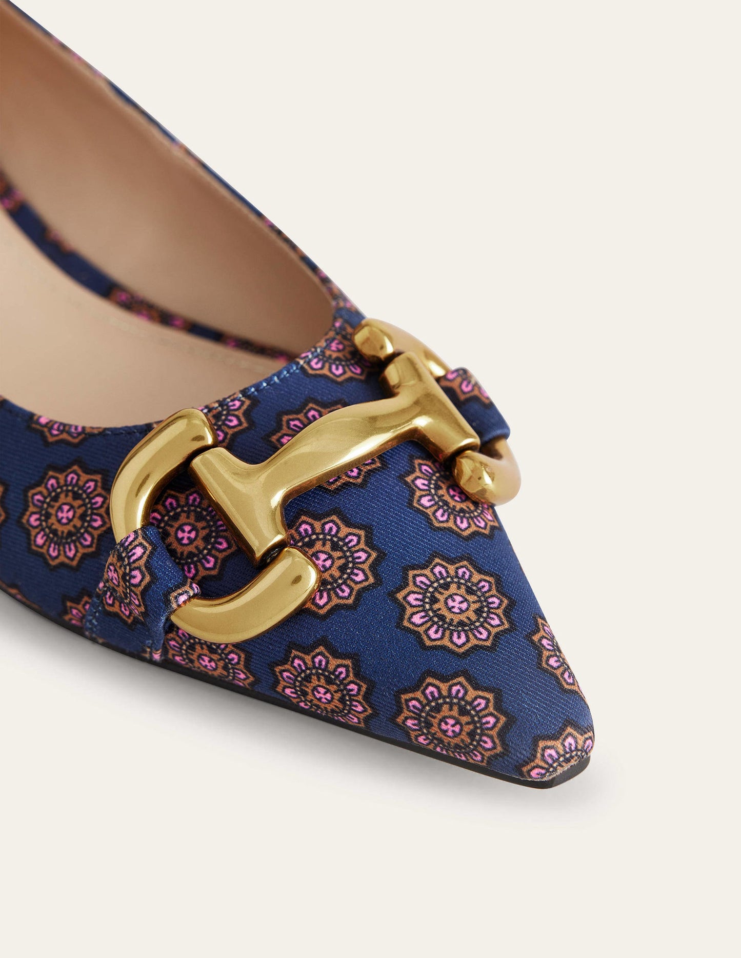 Snaffle Trim Ballet Flats-French Navy, Sunflower Geo