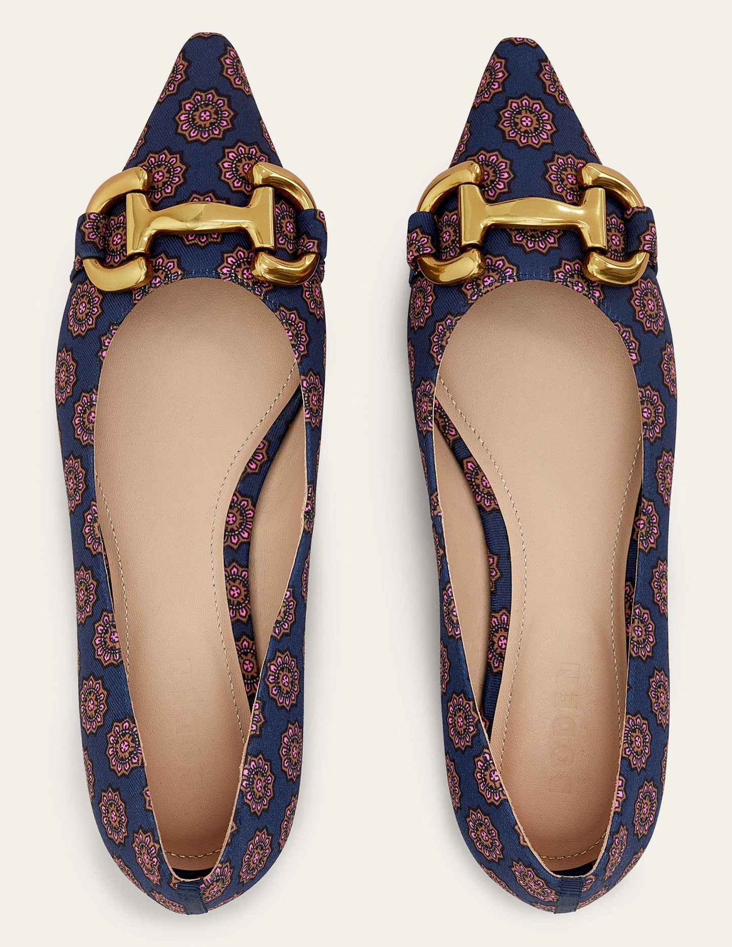 Snaffle Trim Ballet Flats-French Navy, Sunflower Geo