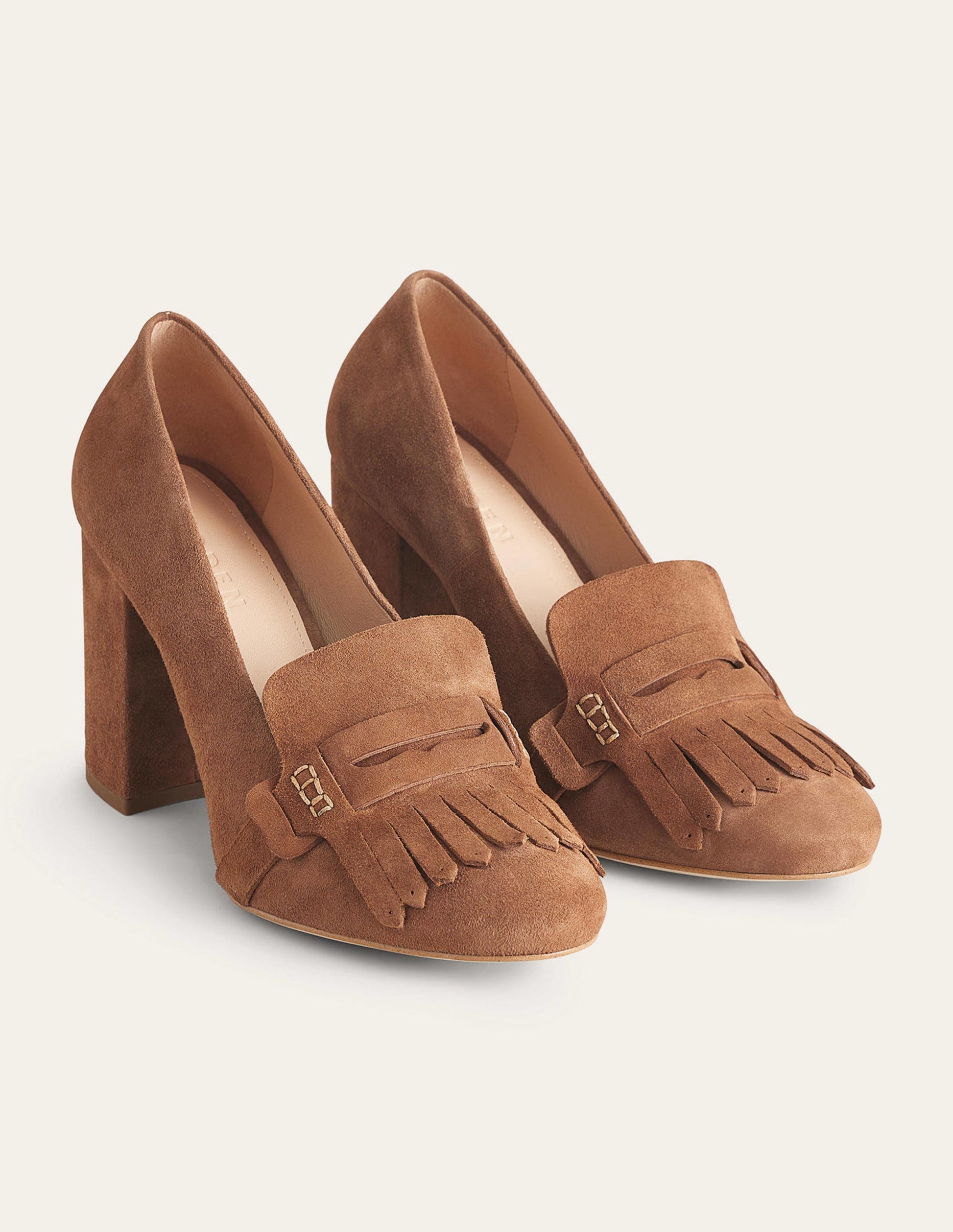 Ghillie Detail Heeled Loafers-Golden Brown Suede-2