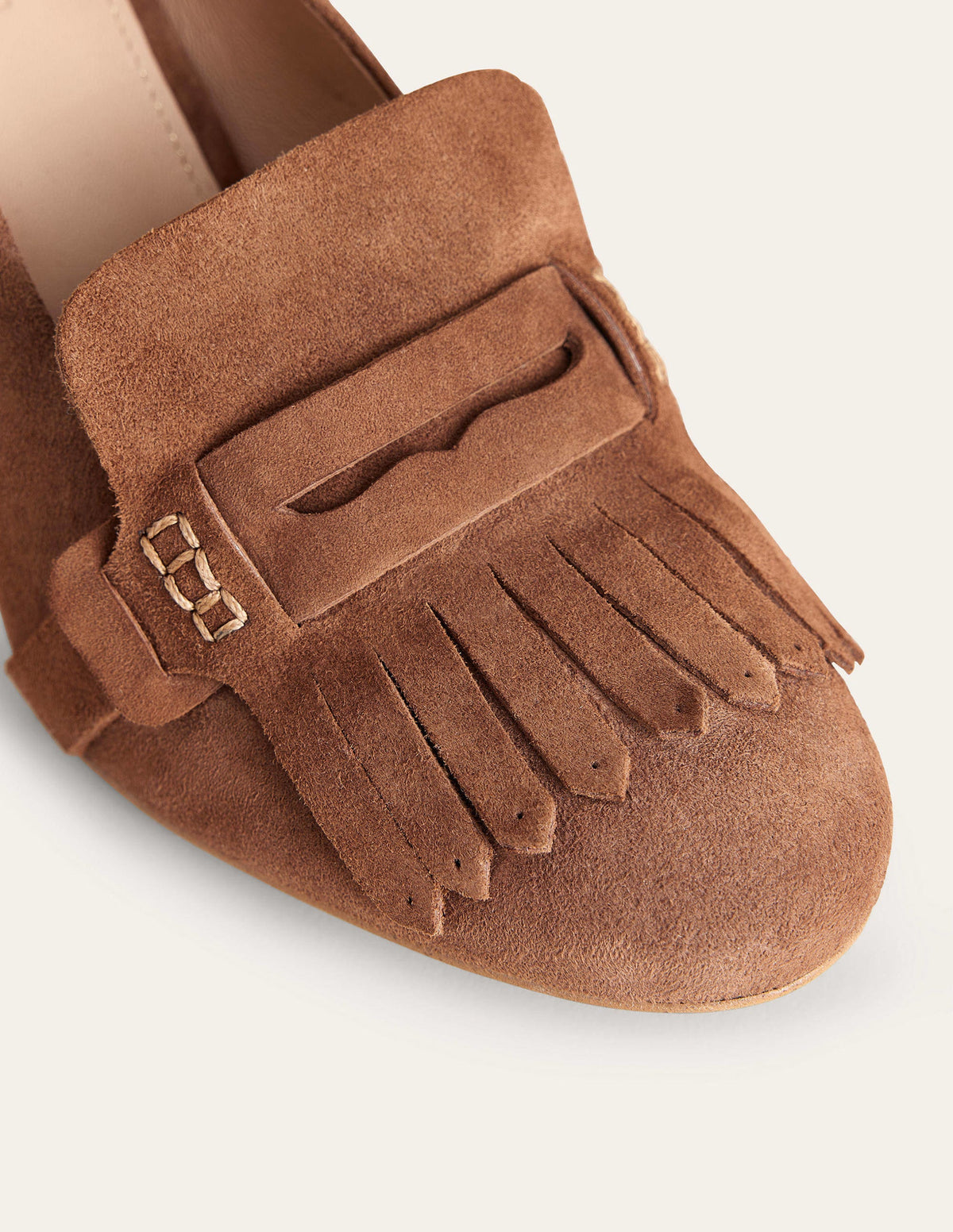 Ghillie Detail Heeled Loafers-Golden Brown Suede - Image 3