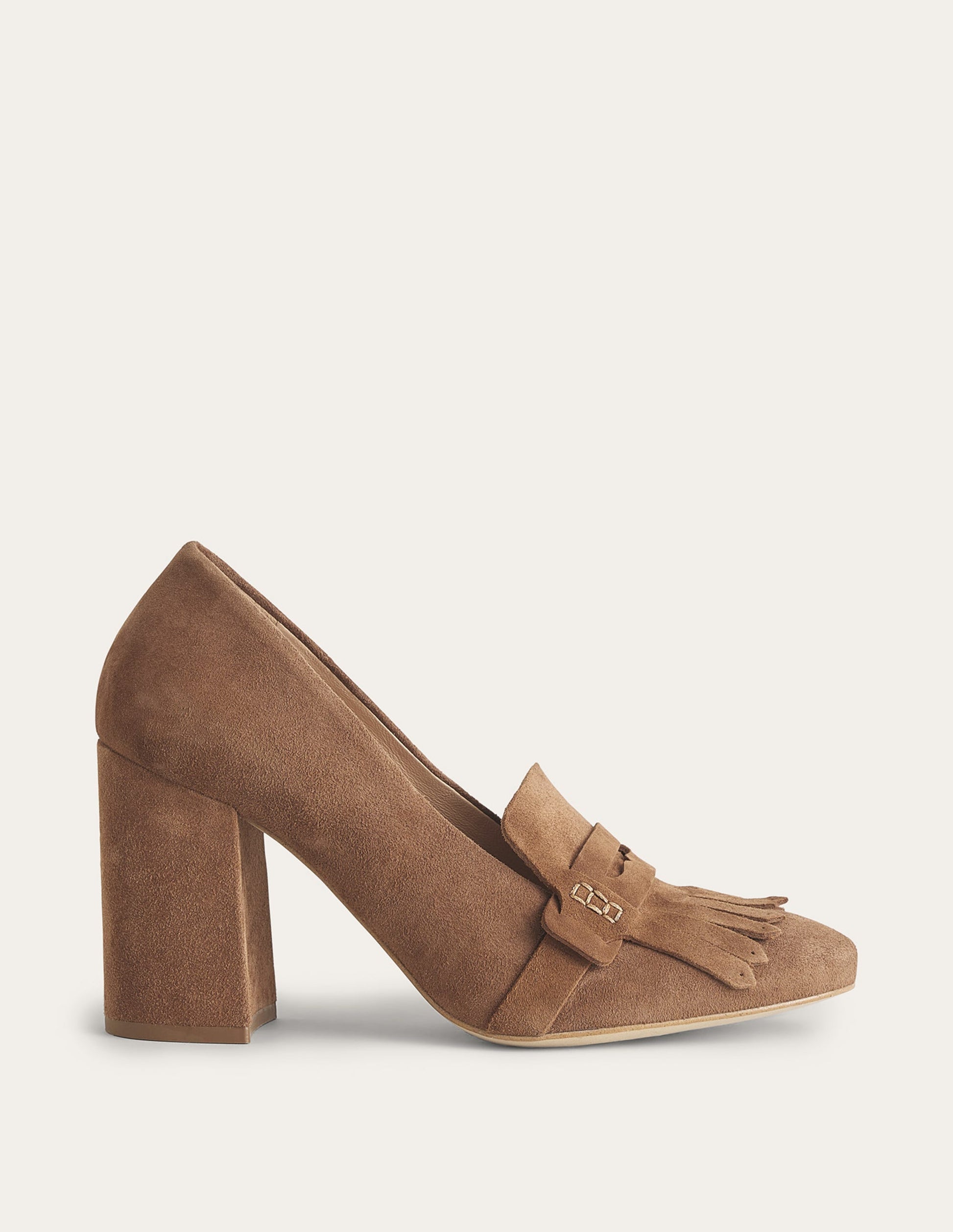 Ghillie Detail Heeled Loafers-Golden Brown Suede-1