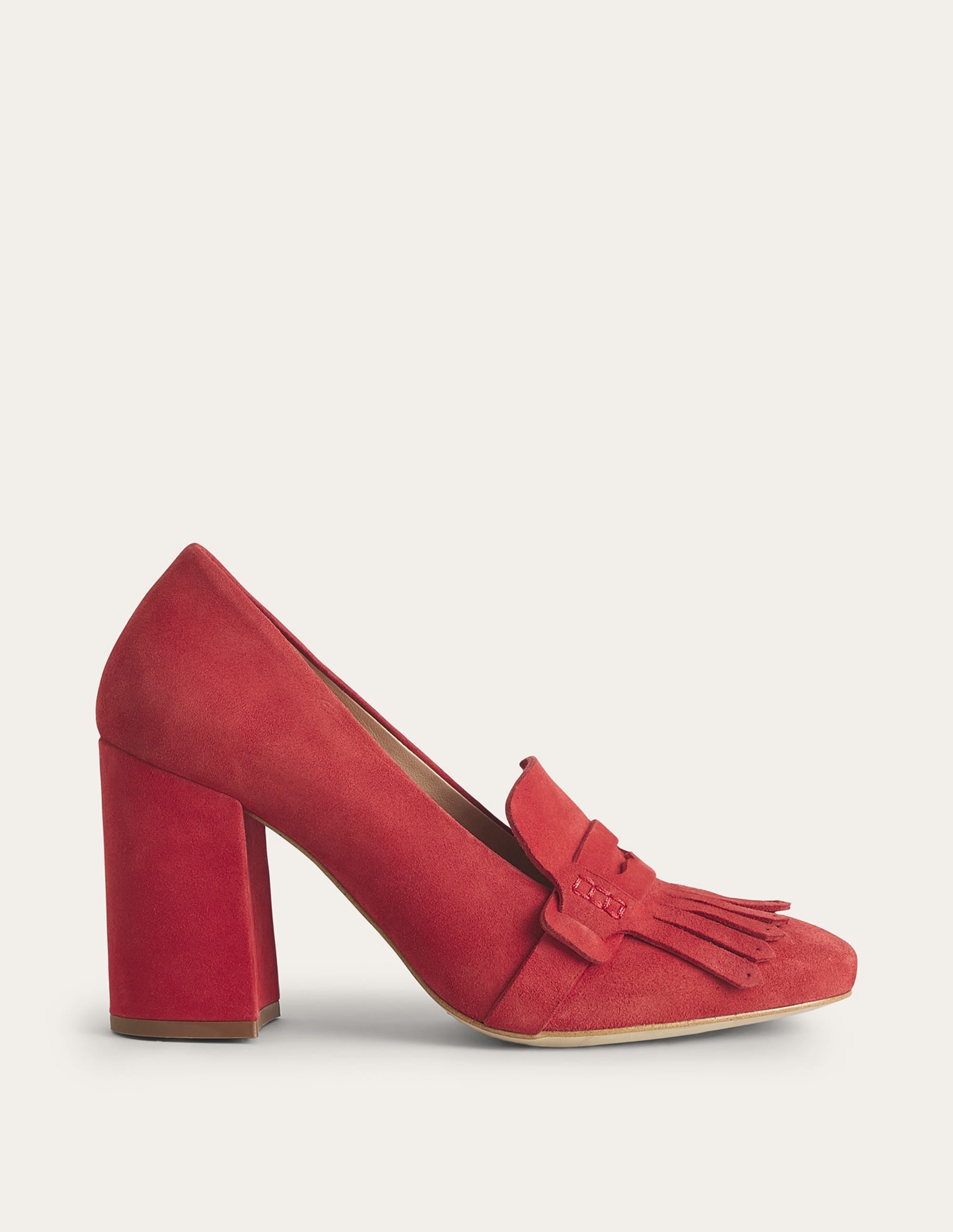 Ghillie Detail Heeled Loafers-Tomato Kid Suede - Image 1
