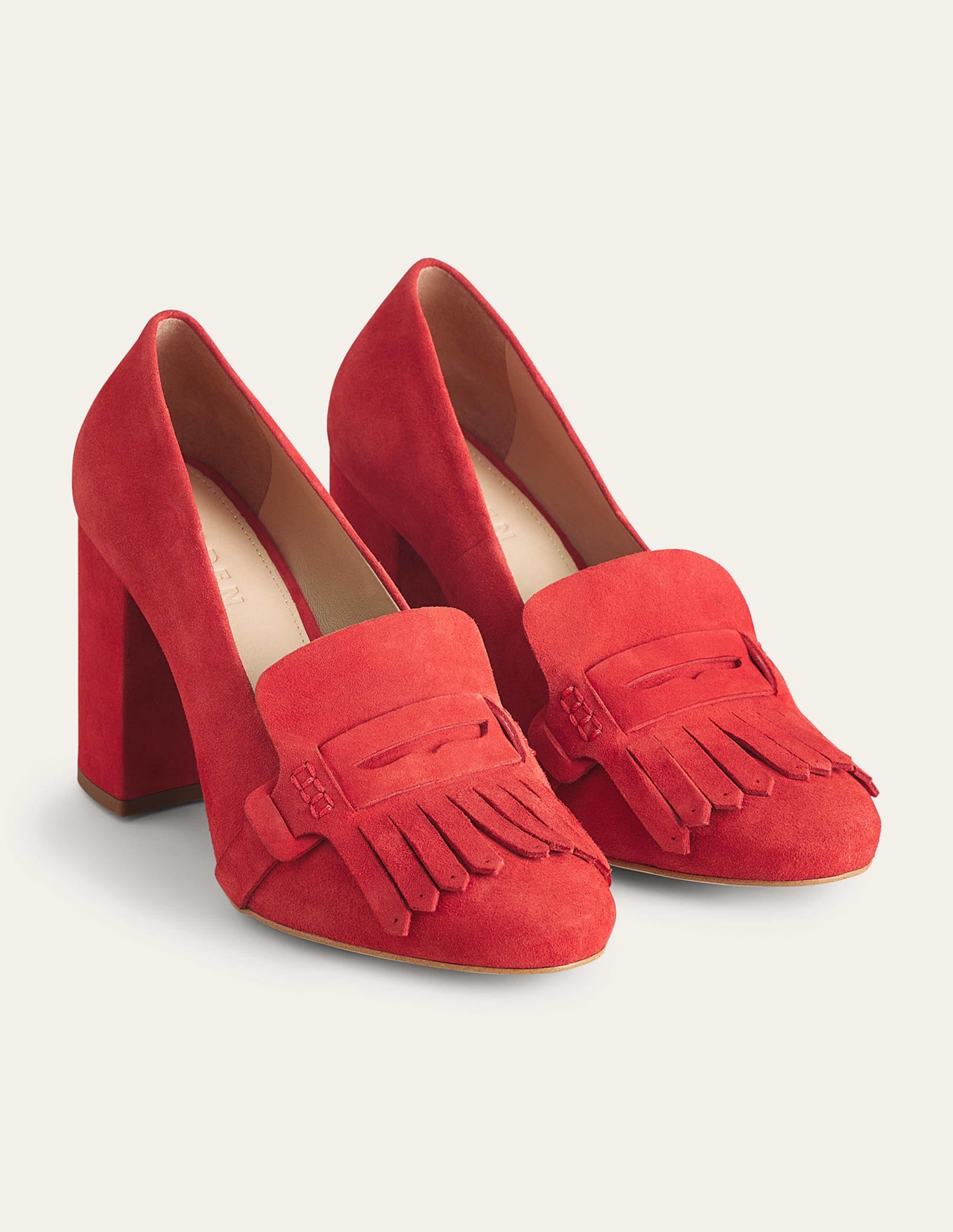 Ghillie Detail Heeled Loafers-Tomato Kid Suede - Image 2