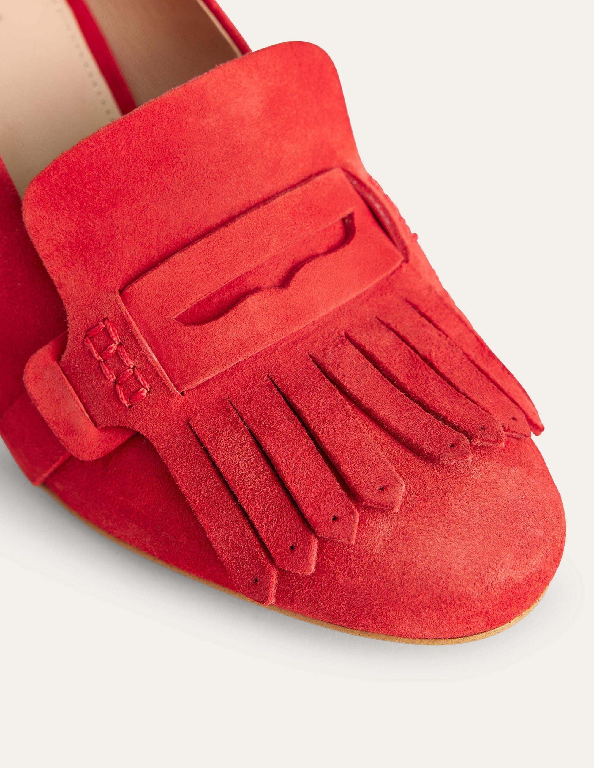 Ghillie Detail Heeled Loafers-Tomato Kid Suede - Image 3