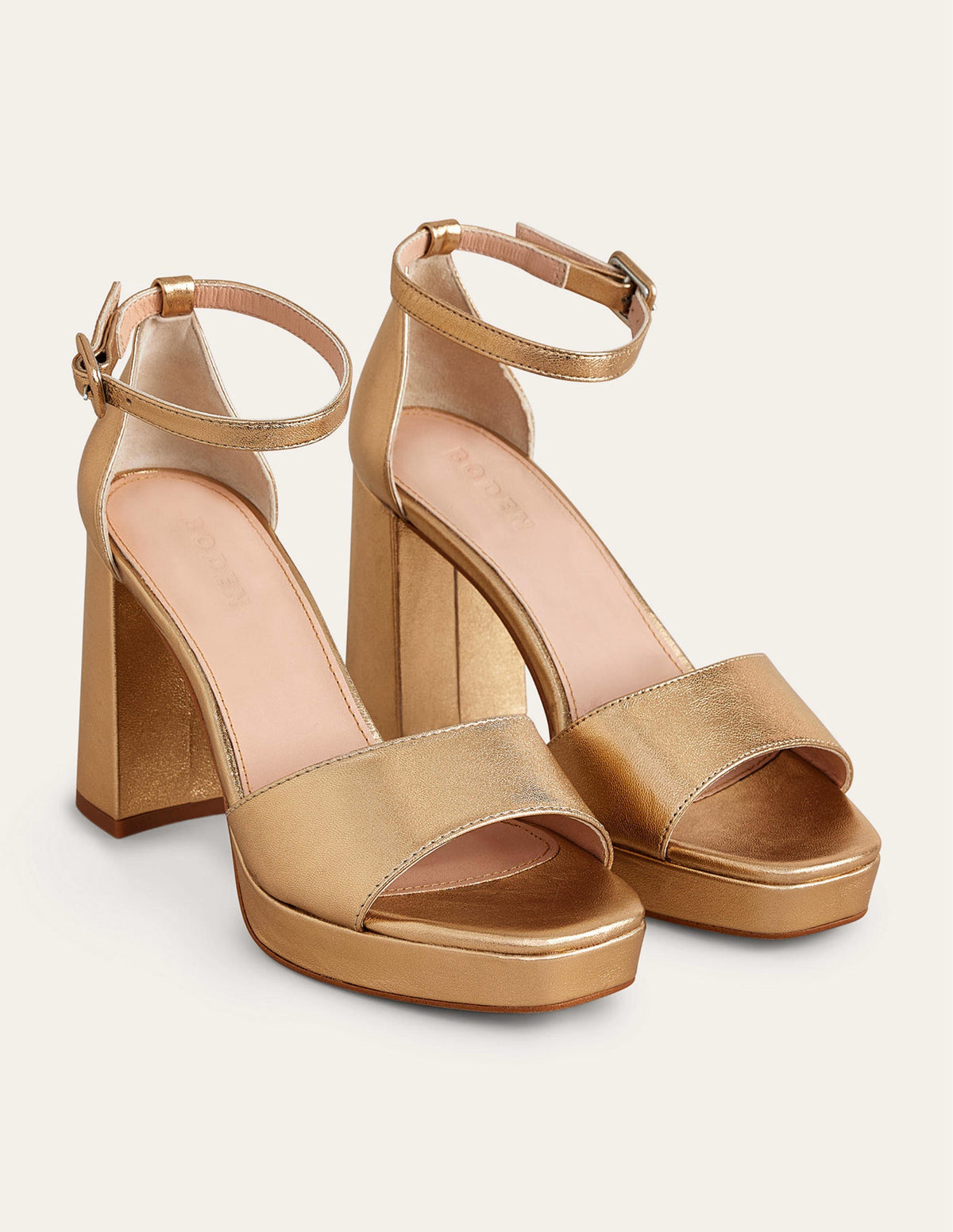 Heeled Platform Sandals-Gold Metallic Leather - Image 3