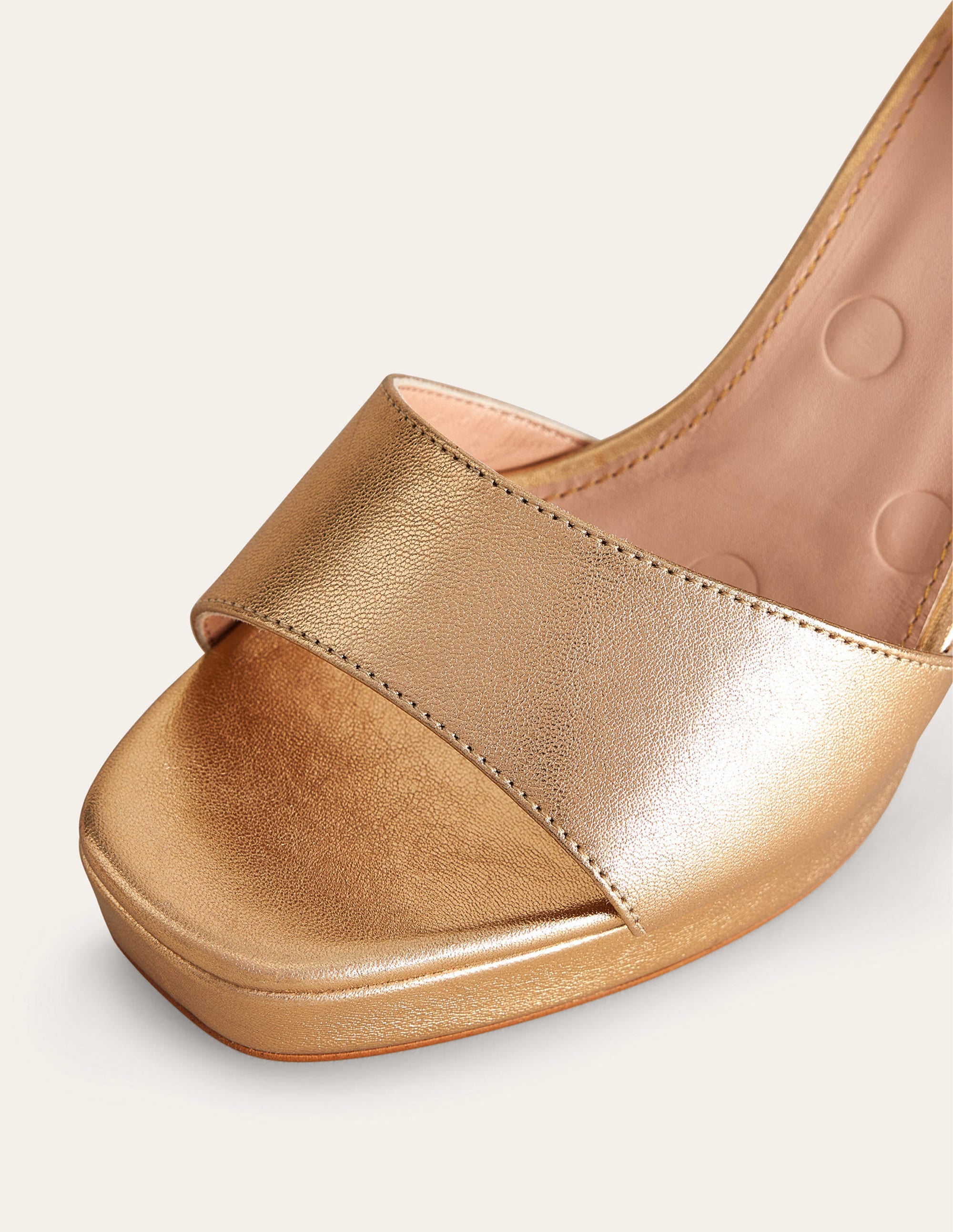 Heeled Platform Sandals-Gold Metallic Leather - Image 4