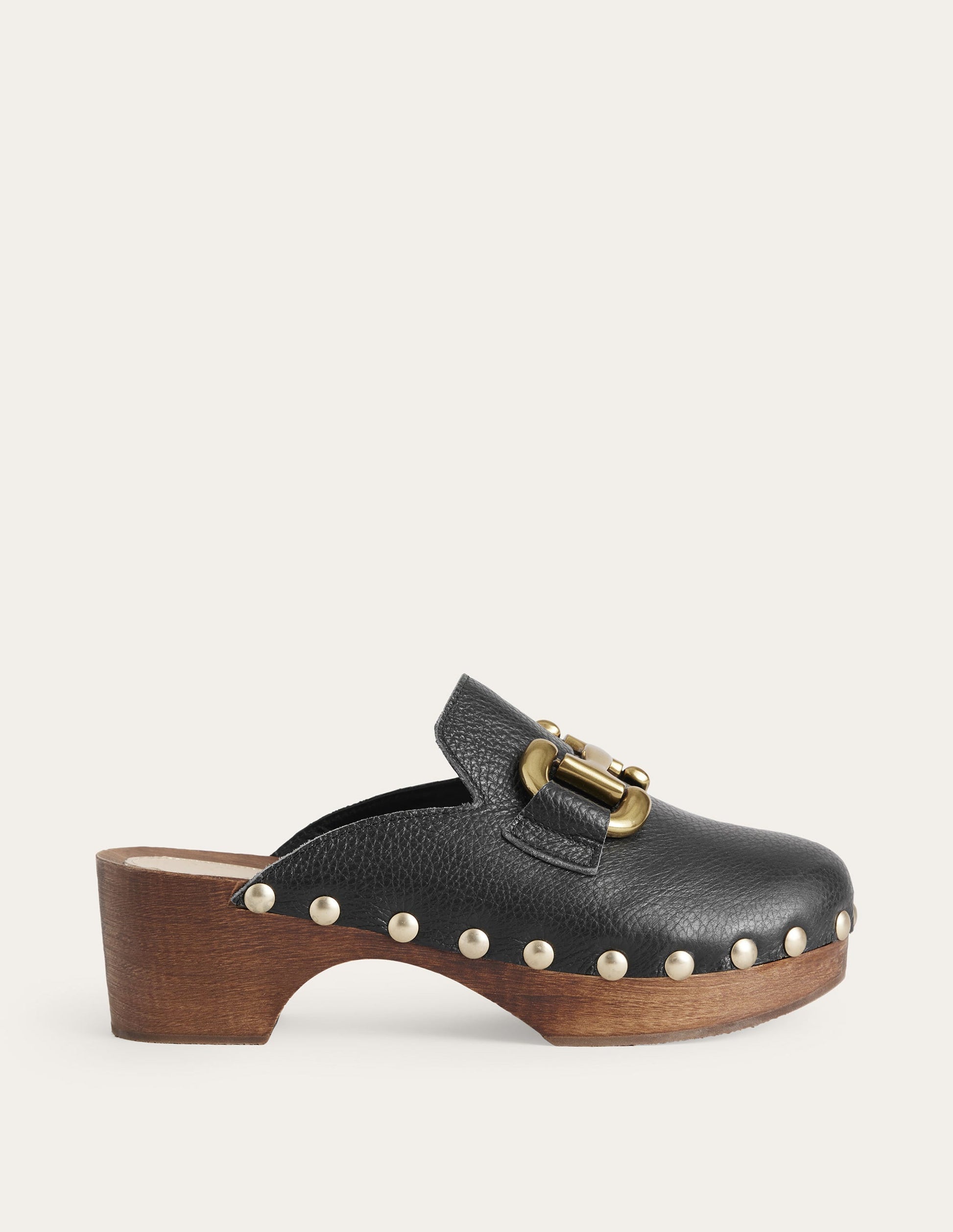 Iris Snaffle Heeled Clogs-Black Tumbled Leather-2