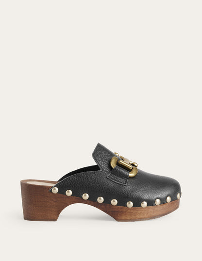 Iris Snaffle Heeled Clogs-Black Tumbled Leather-2