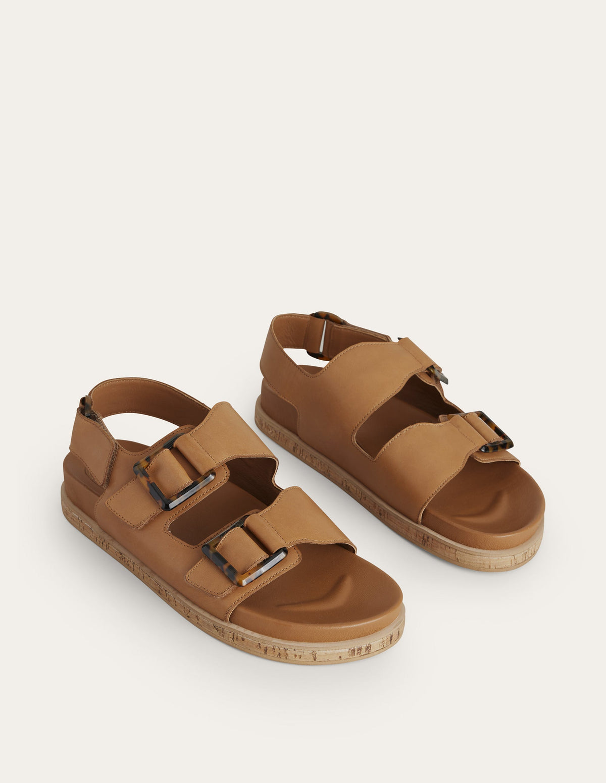 Chunky Flat Buckled Sandals-Golden Brown - Image 3