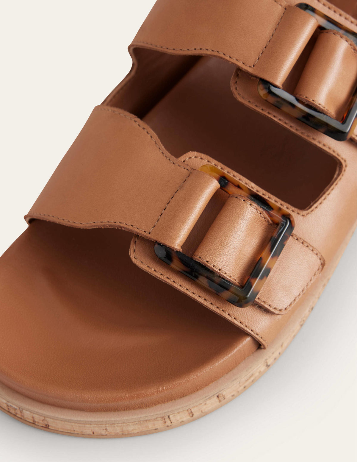Chunky Flat Buckled Sandals-Golden Brown - Image 4