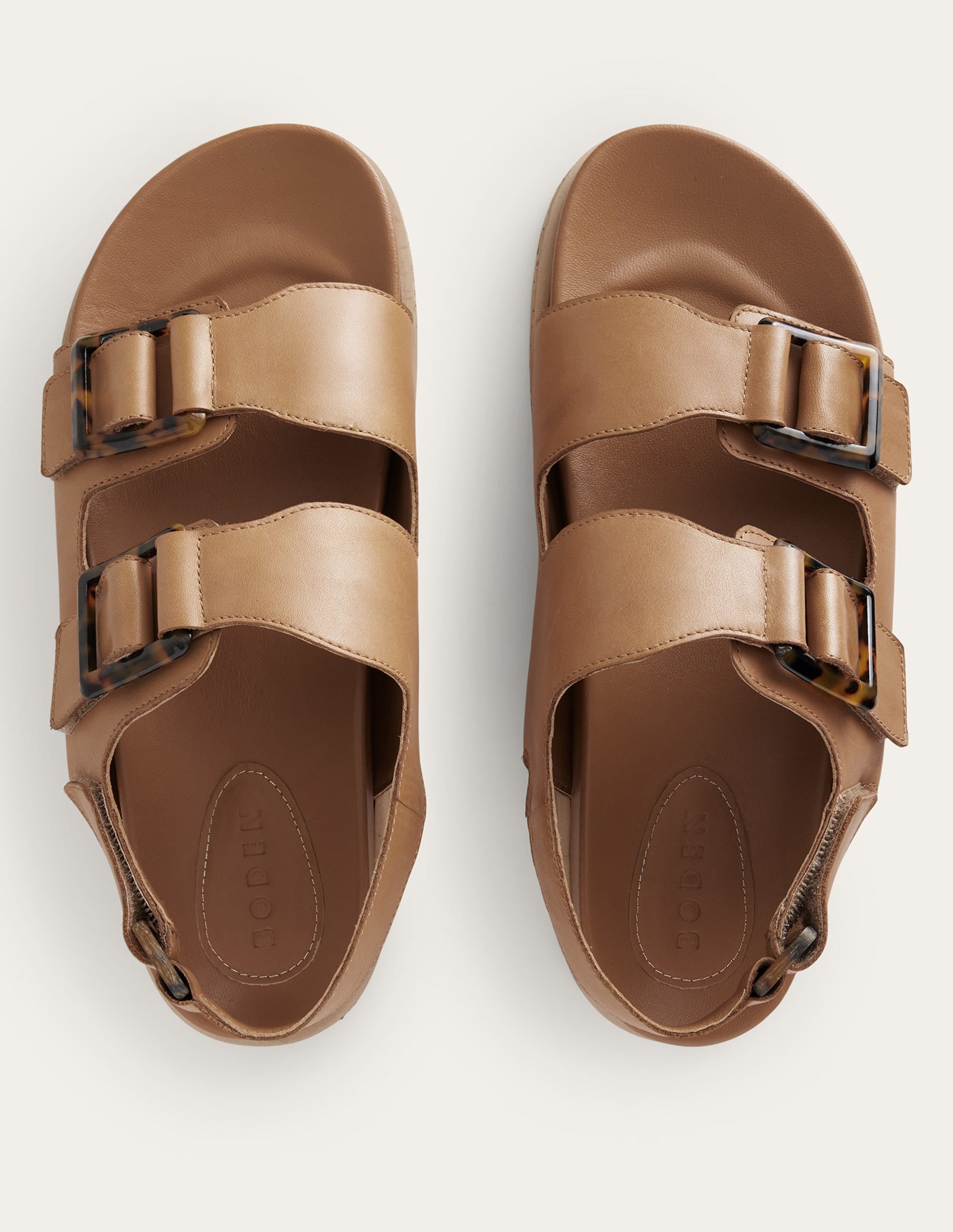 Chunky Flat Buckled Sandals-Golden Brown - Image 5