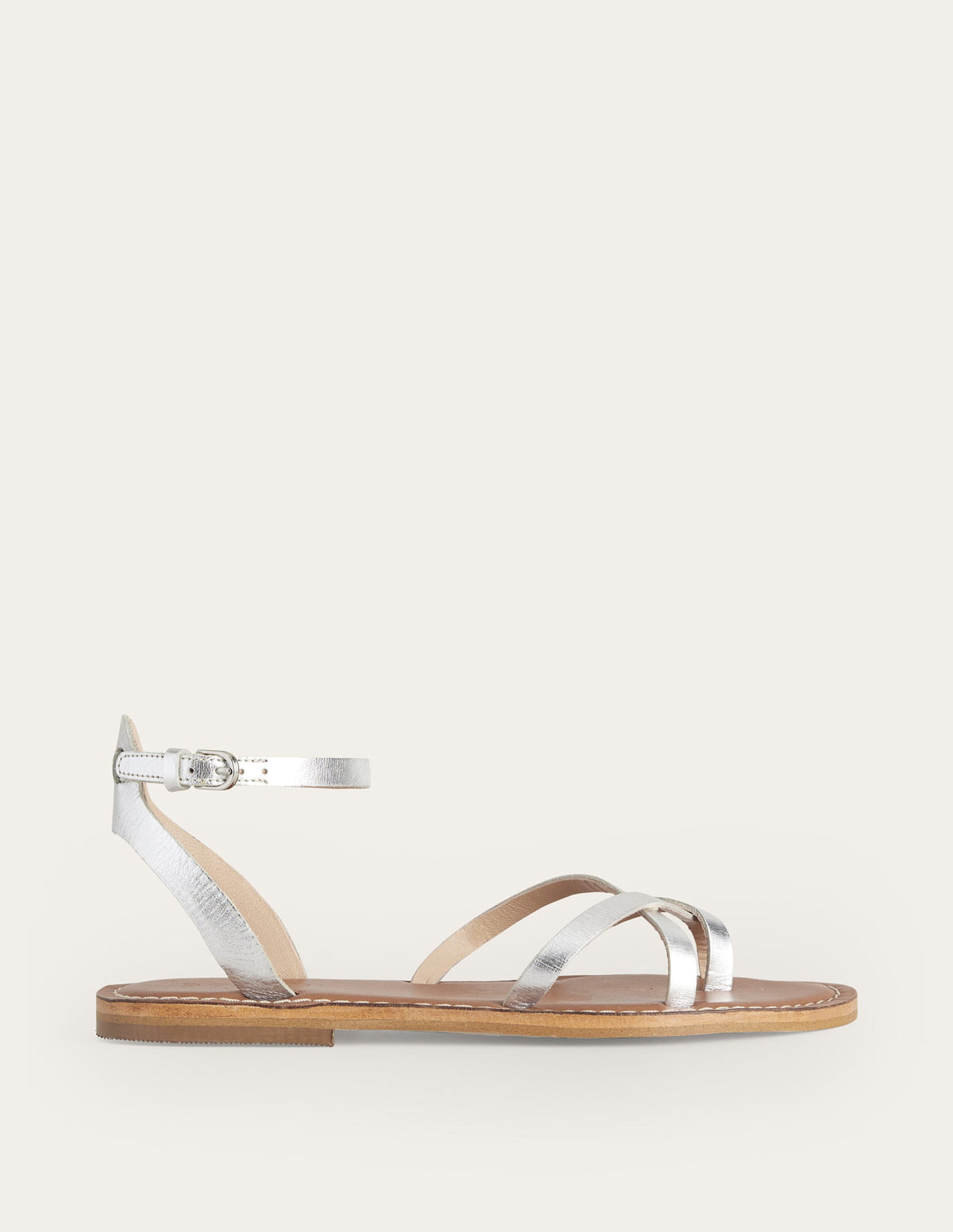 Easy Flat Sandals-Silver Metallic Leather-2