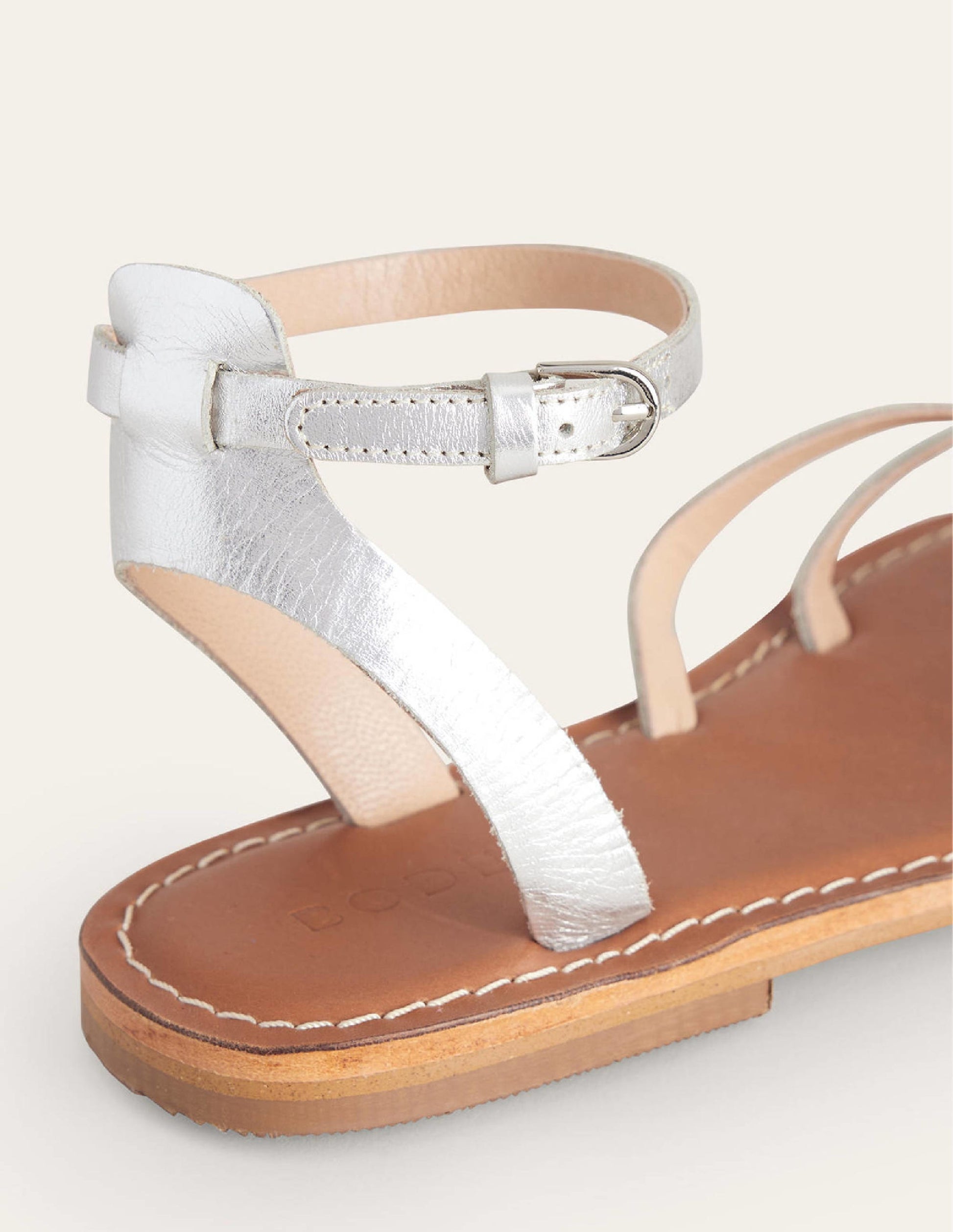 Easy Flat Sandals-Silver Metallic Leather-4