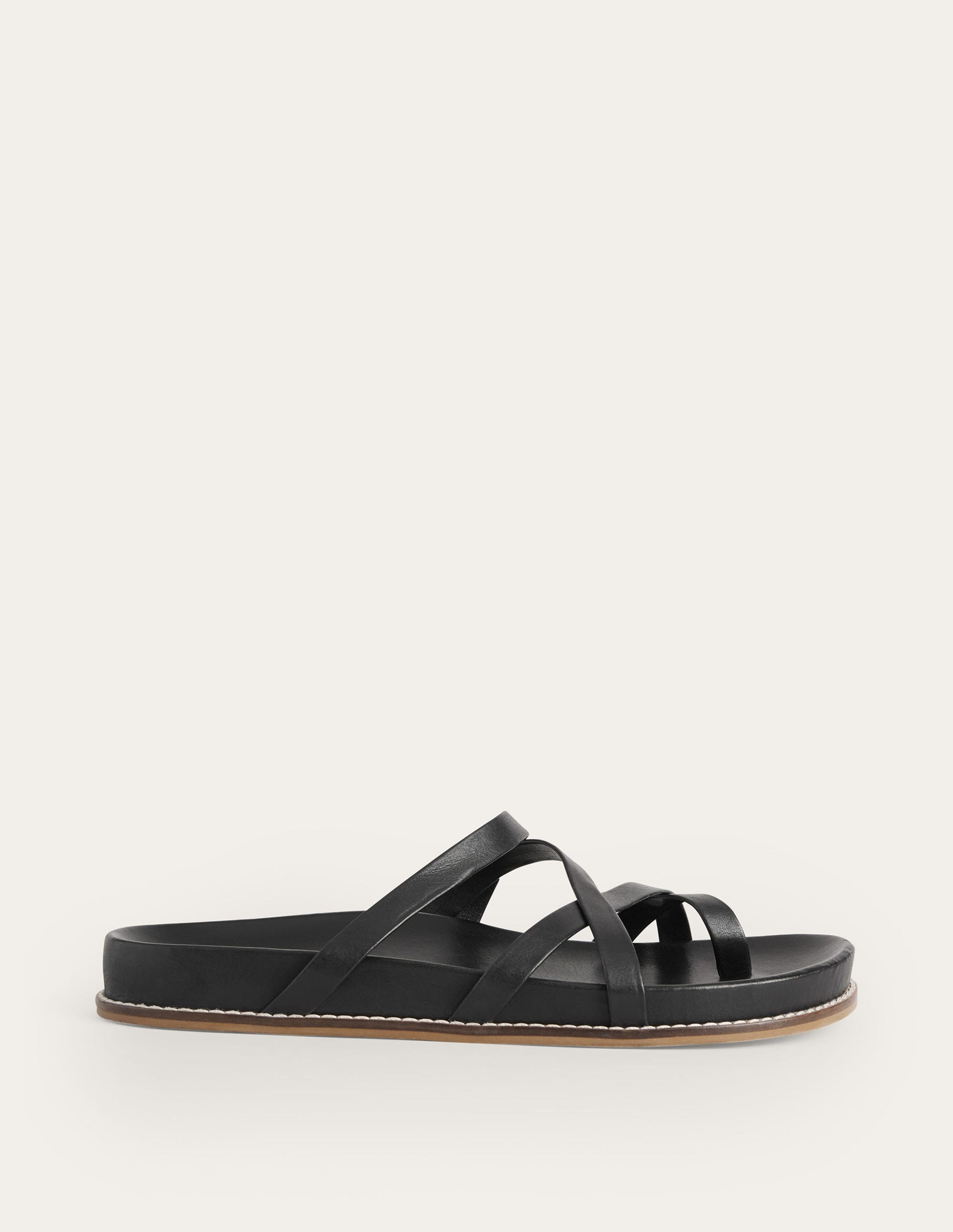 Multi Strap Flat Sandals-Black Leather-1