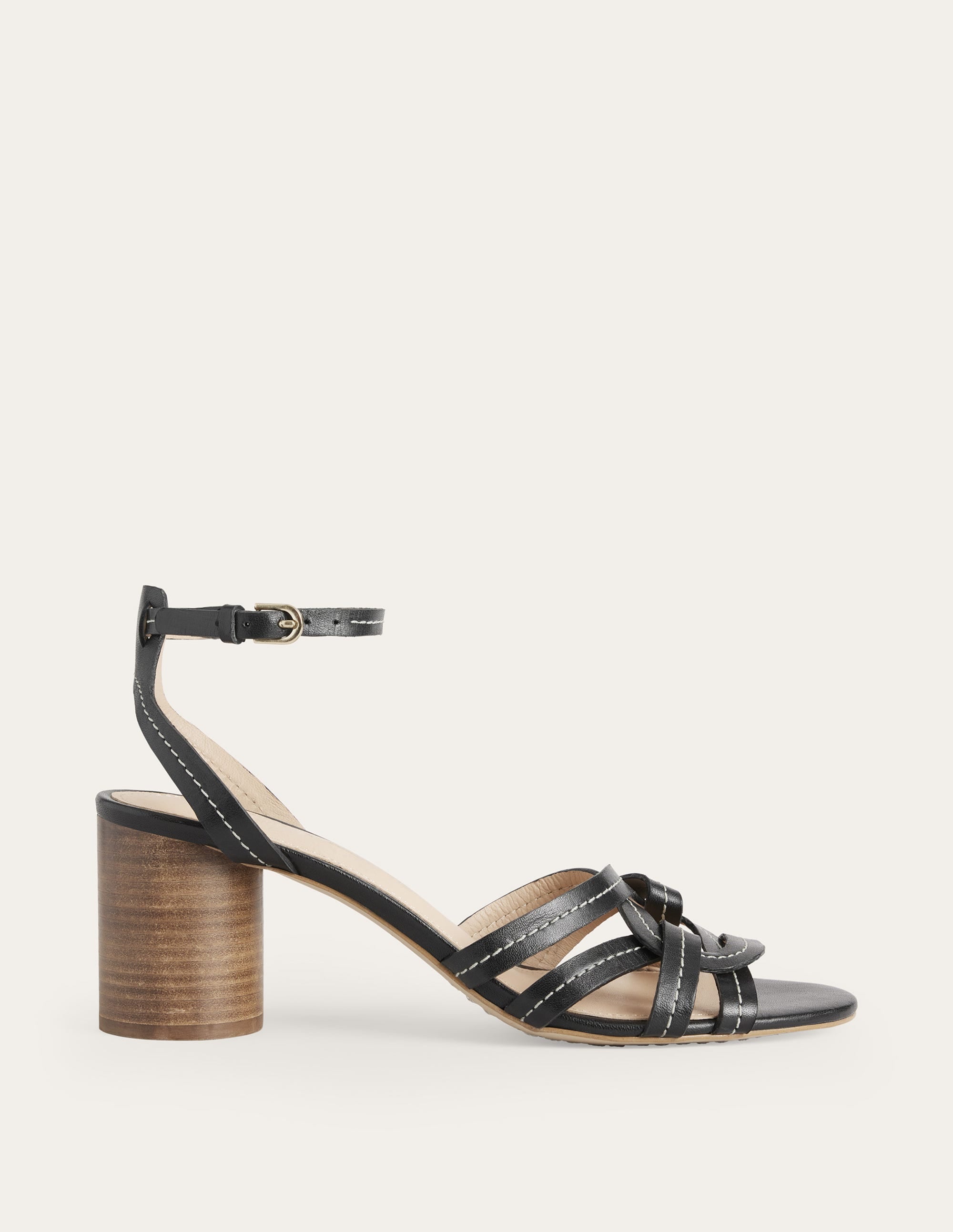 Multi Strap Heeled Sandals-Black Leather - Image 1