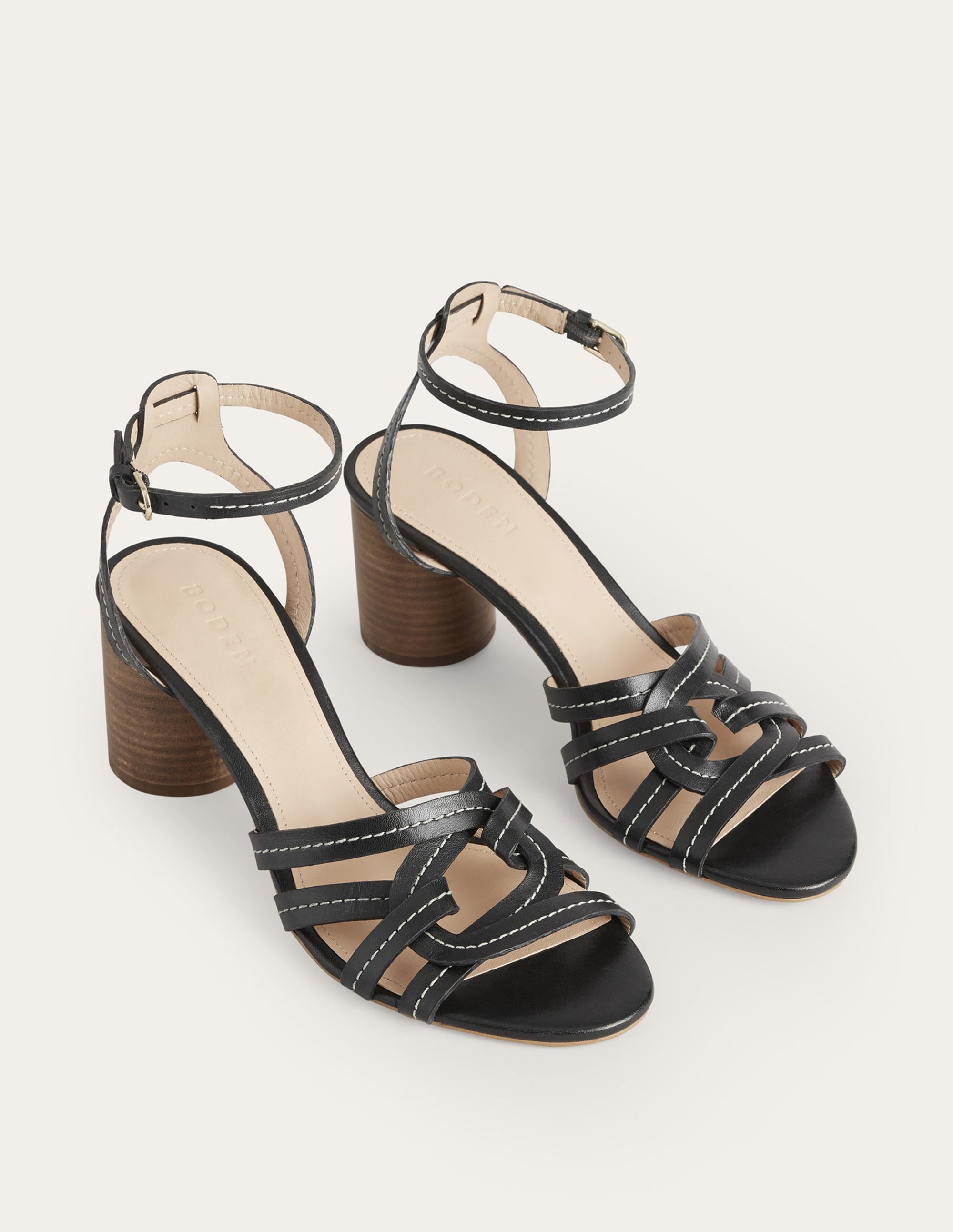 Multi Strap Heeled Sandals-Black Leather - Image 2