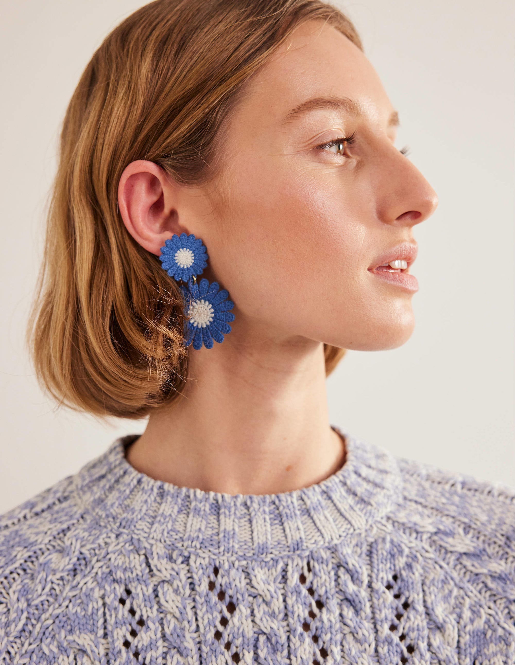 Floral Lace Earrings-Blue - Image 1