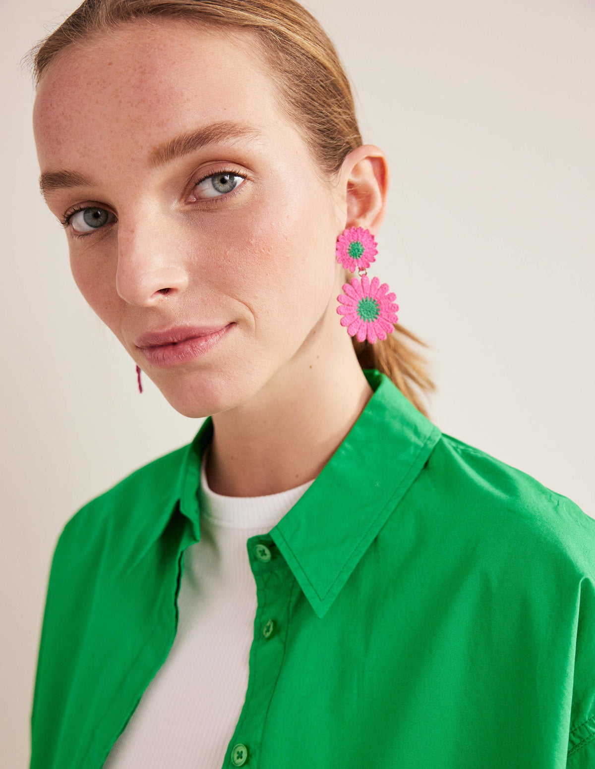 Floral Lace Earrings-Pink-1