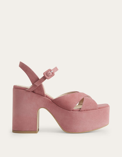 Cross Strap Platform Wedges-Blush Suede