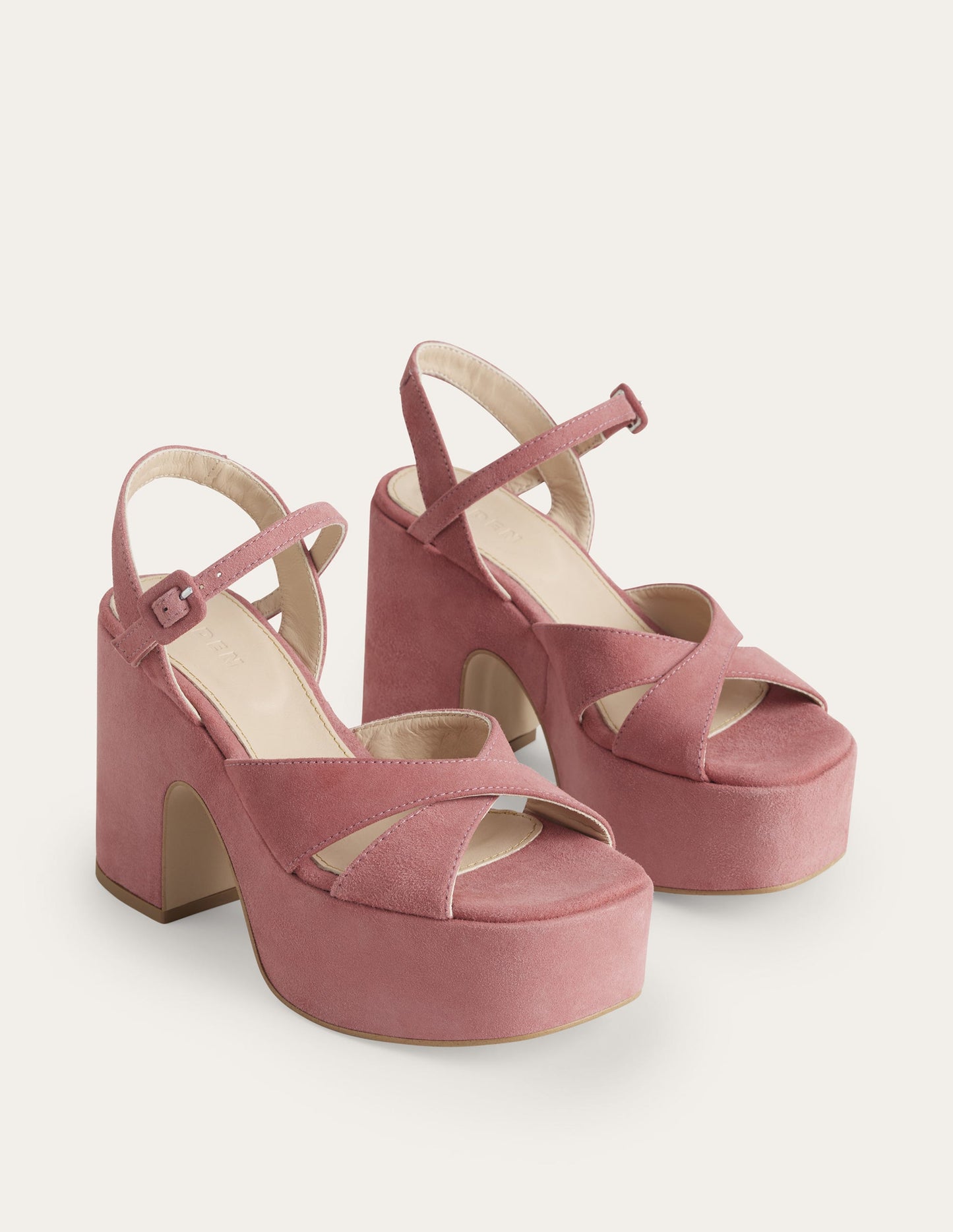 Cross Strap Platform Wedges-Blush Suede