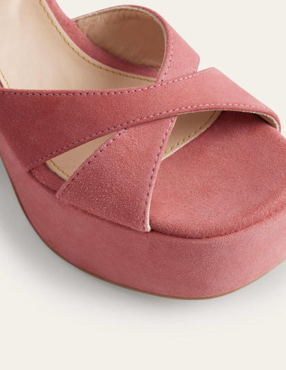 Cross Strap Platform Wedges-Blush Suede