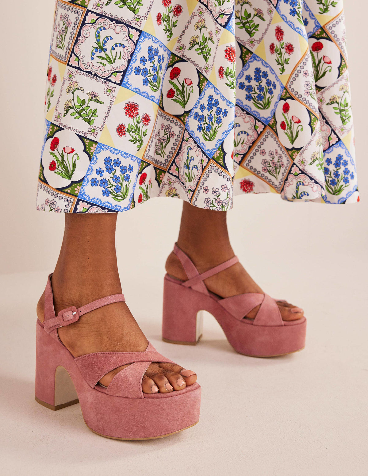 Cross Strap Platform Wedges-Blush Suede - Image 1
