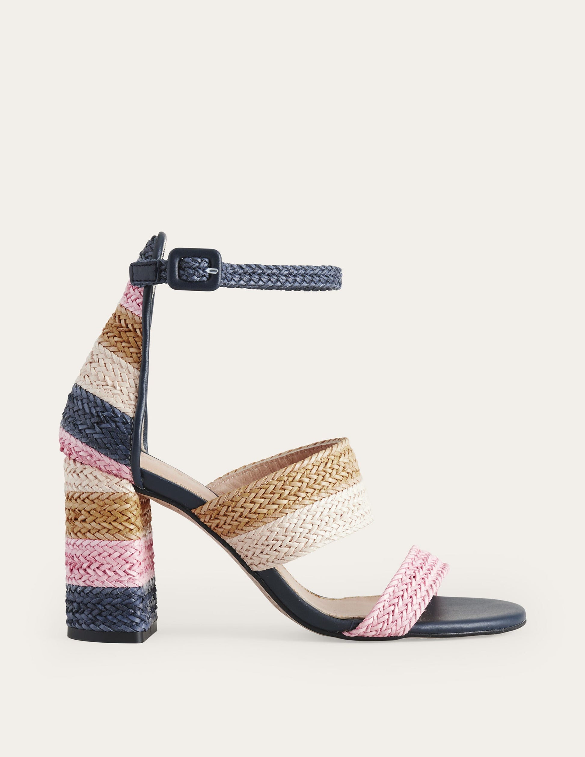 Woven Striped Heeled Sandals-Multi-2