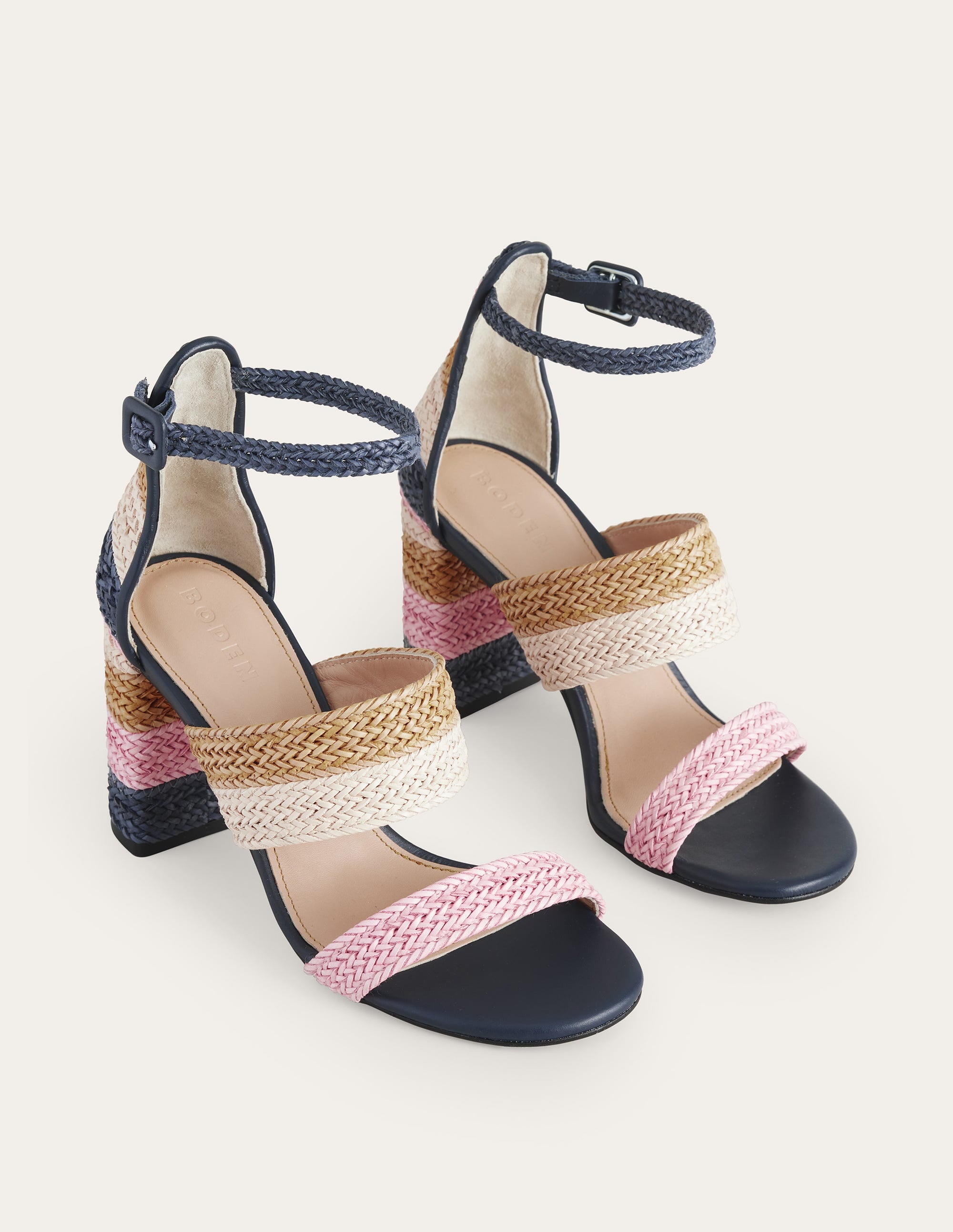 Woven Striped Heeled Sandals-Multi - Image 3