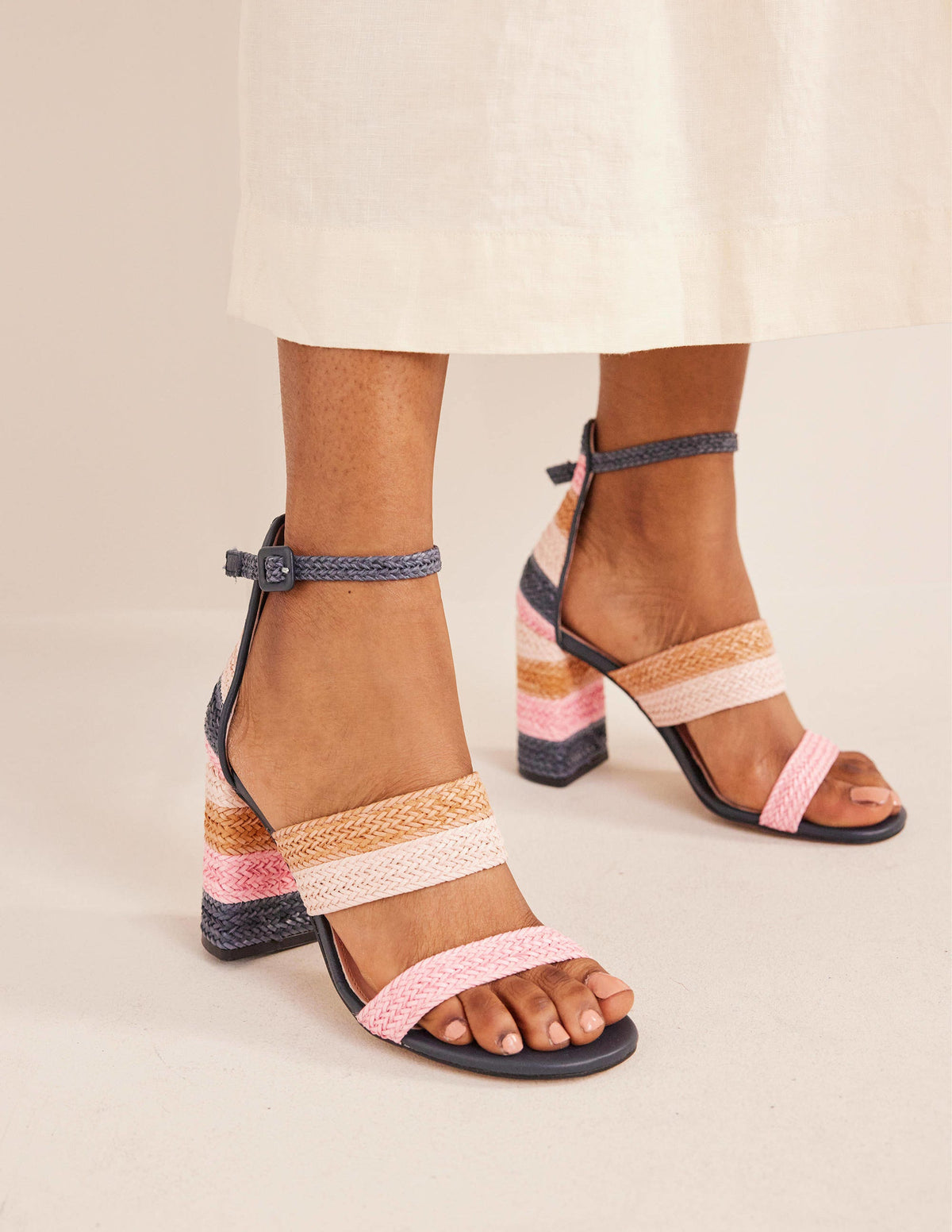 Woven Striped Heeled Sandals-Multi - Image 1