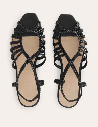 Woven Multistrap Flat Sandals-Black