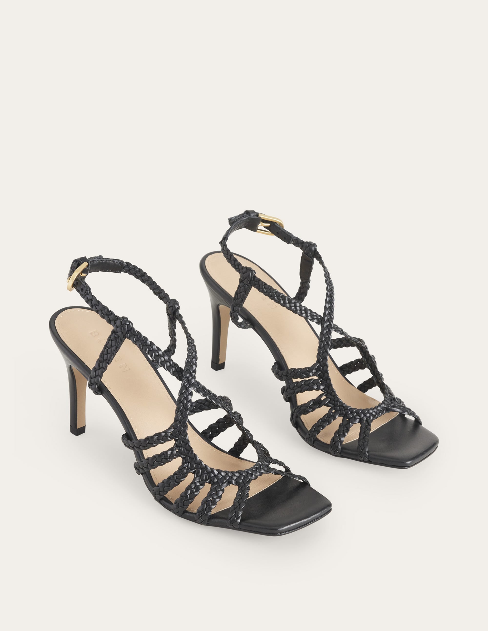 Woven Multistrap Heeled Sandal-Black - Image 3