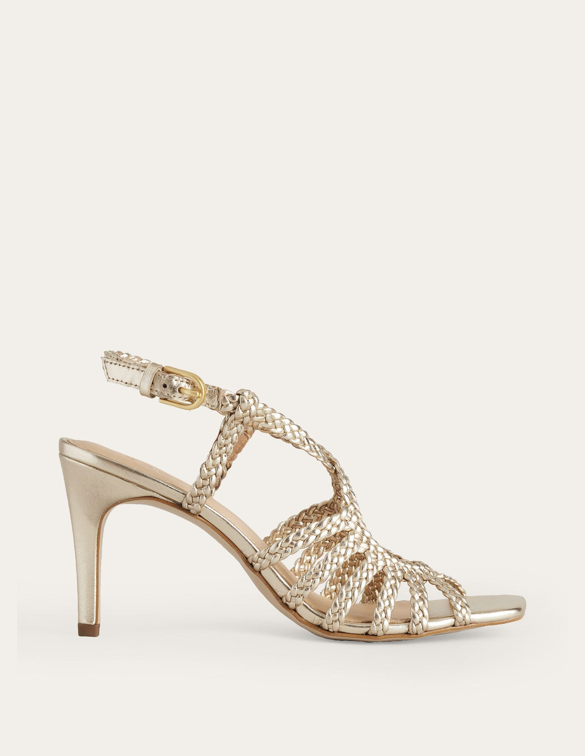 Woven Multistrap Heeled Sandal-Gold - Image 2