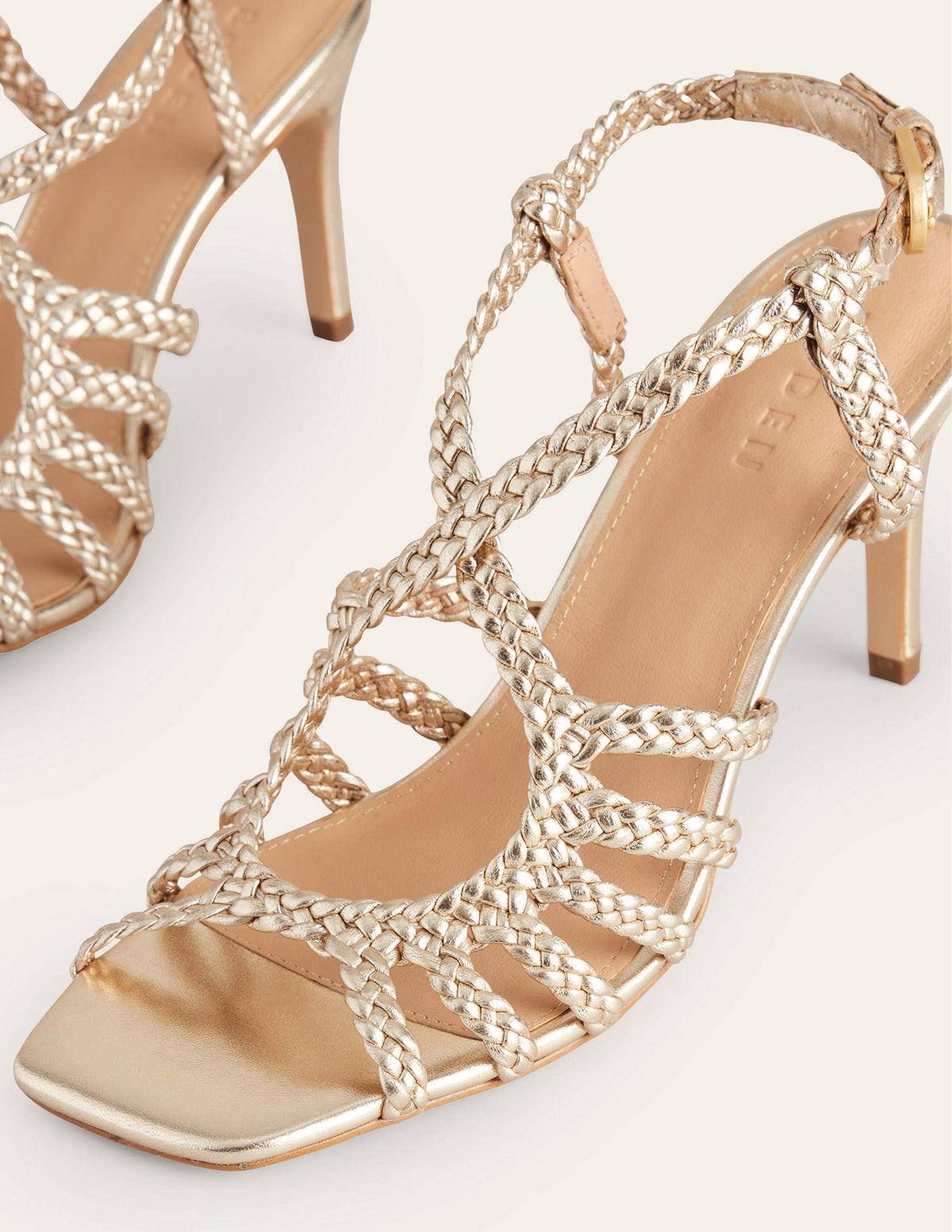 Woven Multistrap Heeled Sandal-Gold - Image 4