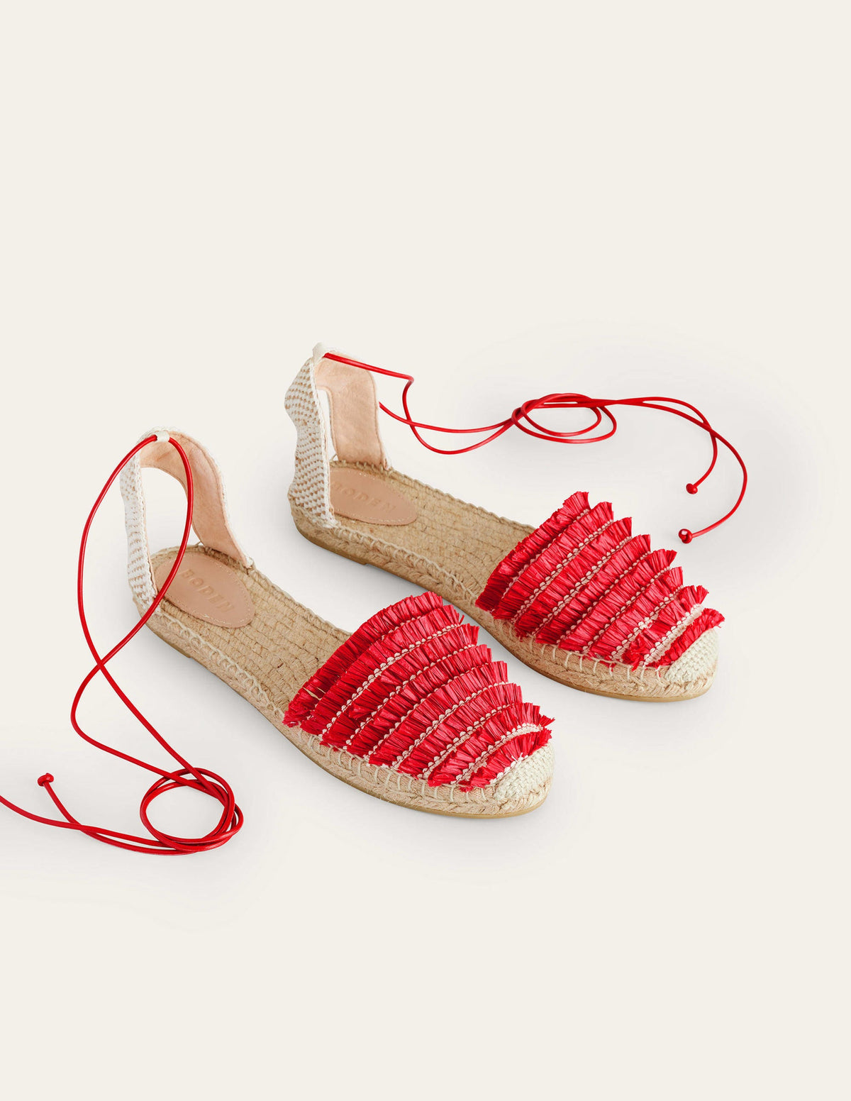 Fringe Detail Flat Espadrilles-Vermillion Red-3