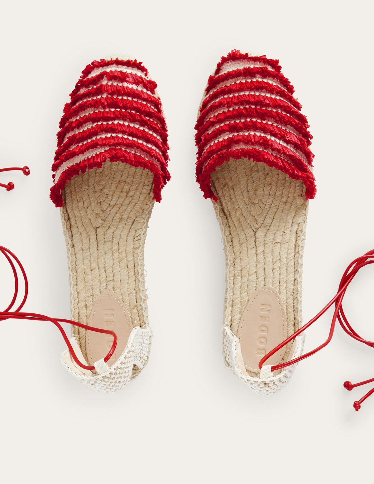 Fringe Detail Flat Espadrilles-Vermillion Red - Image 5
