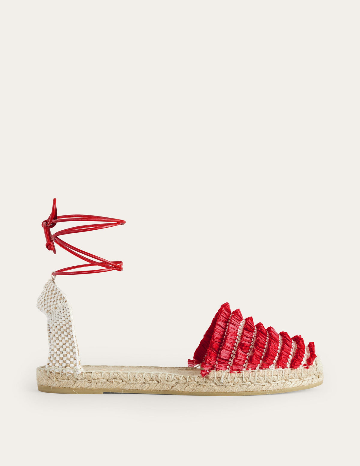 Fringe Detail Flat Espadrilles-Vermillion Red-2