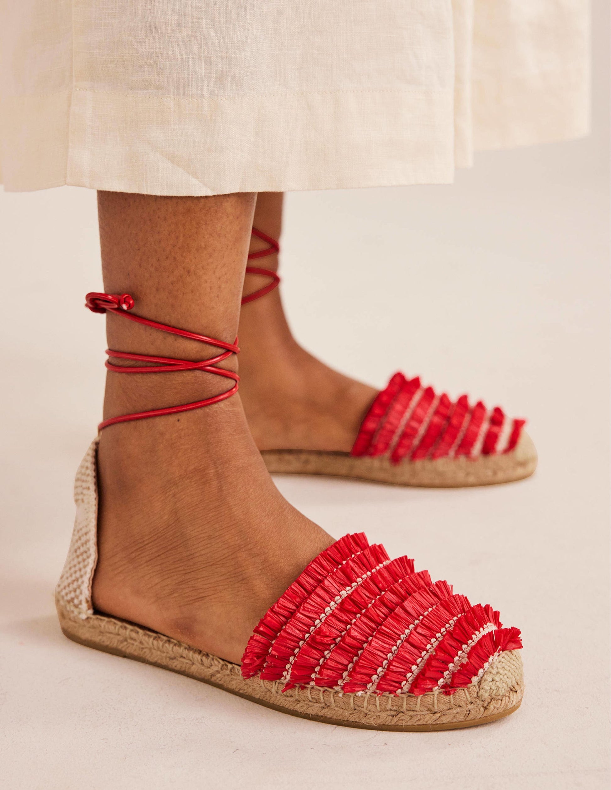 Fringe Detail Flat Espadrilles-Vermillion Red-1