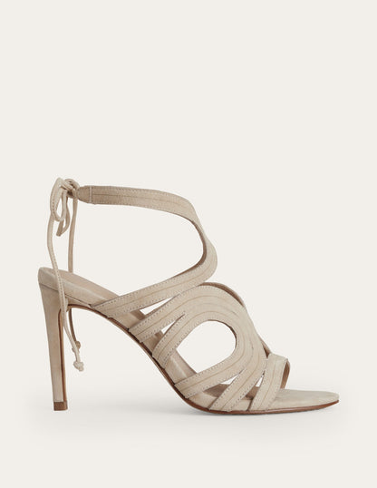 Cut Out Heeled Sandals-Oatmeal Suede