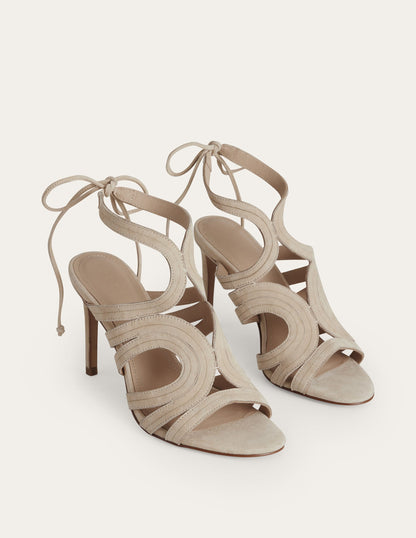 Cut Out Heeled Sandals-Oatmeal Suede