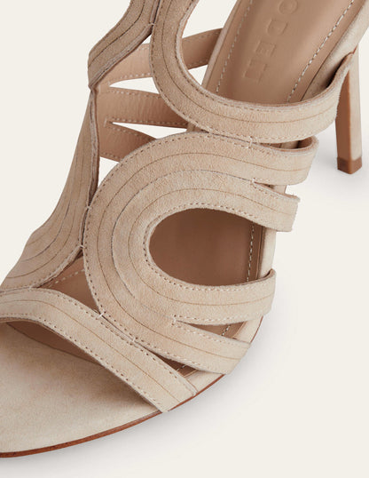 Cut Out Heeled Sandals-Oatmeal Suede