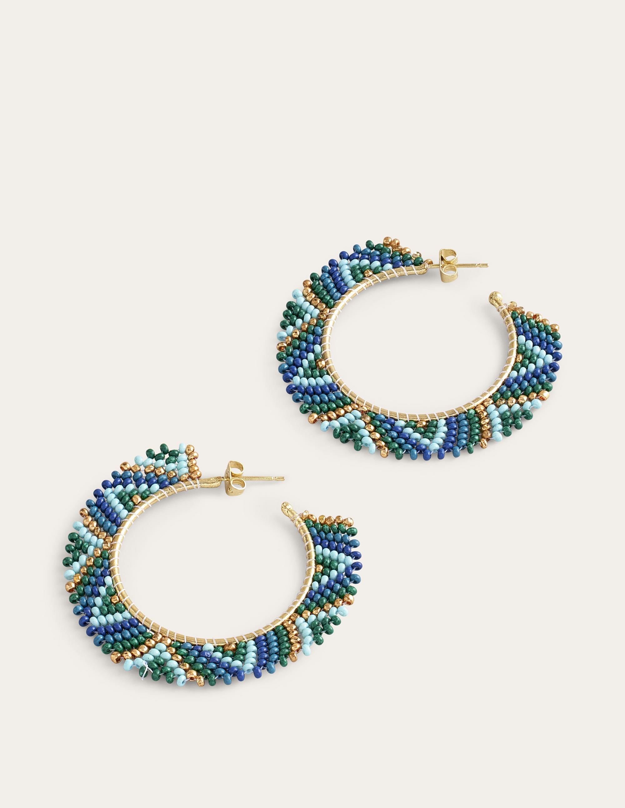Beaded Boho Metal Hoops-Blue Multi - Image 2