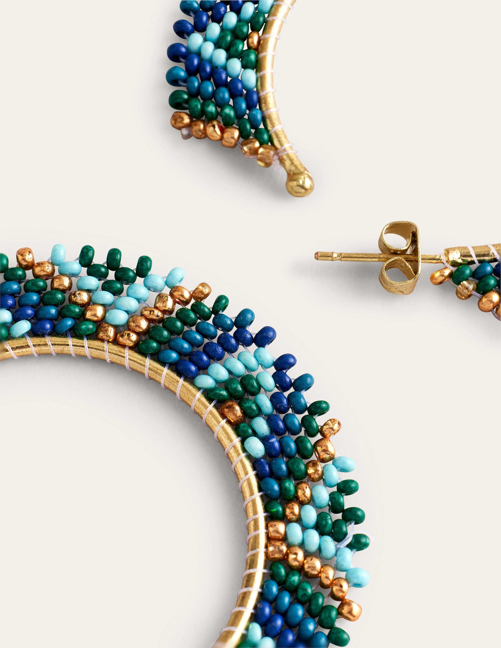 Beaded Boho Metal Hoops-Blue Multi-3