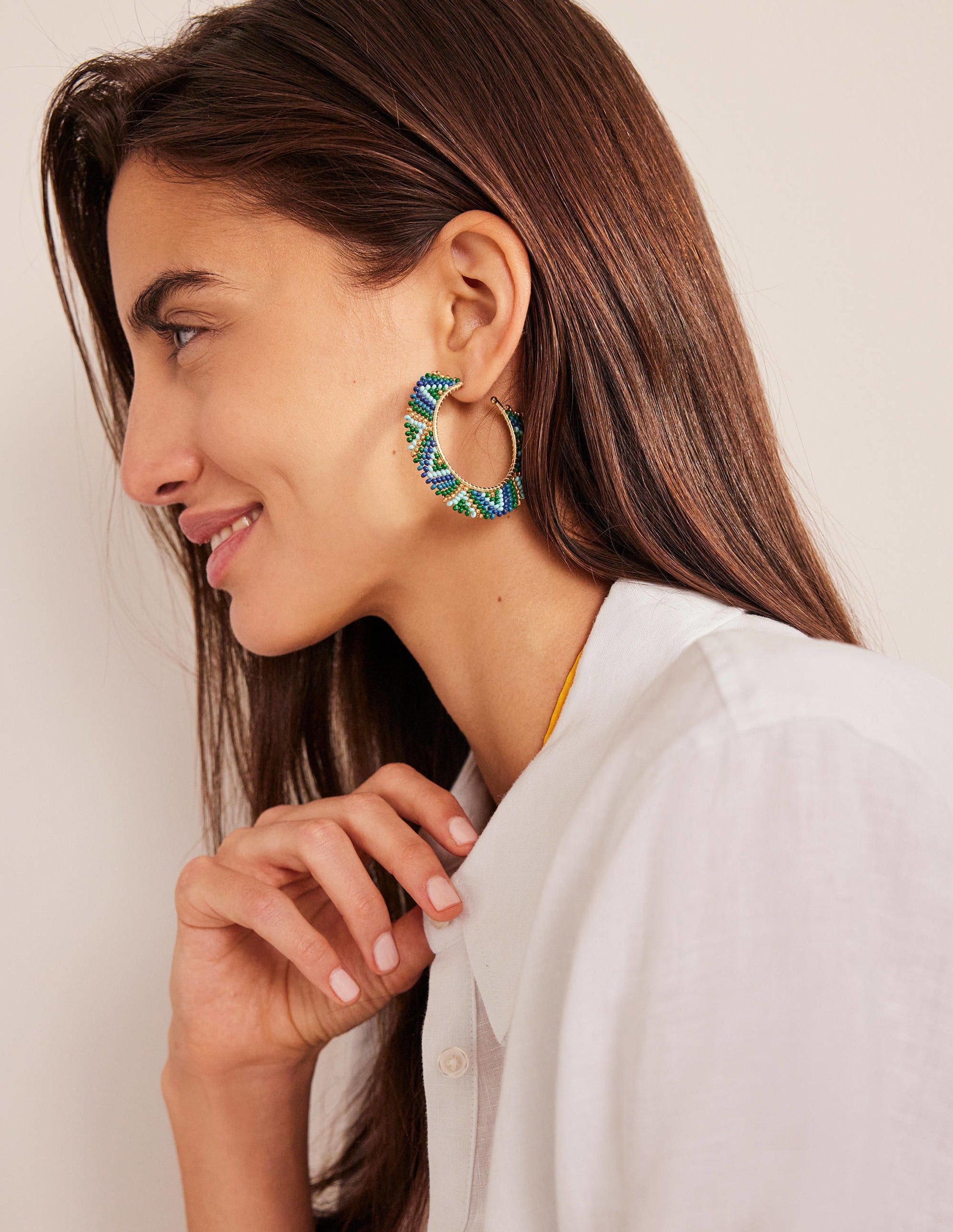 Beaded Boho Metal Hoops-Blue Multi-1