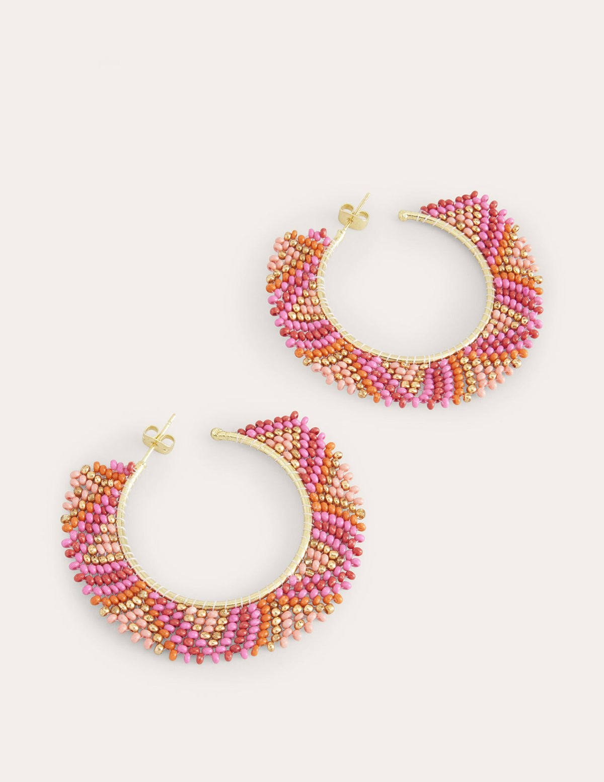 Beaded Boho Metal Hoops-Pink Multi-2